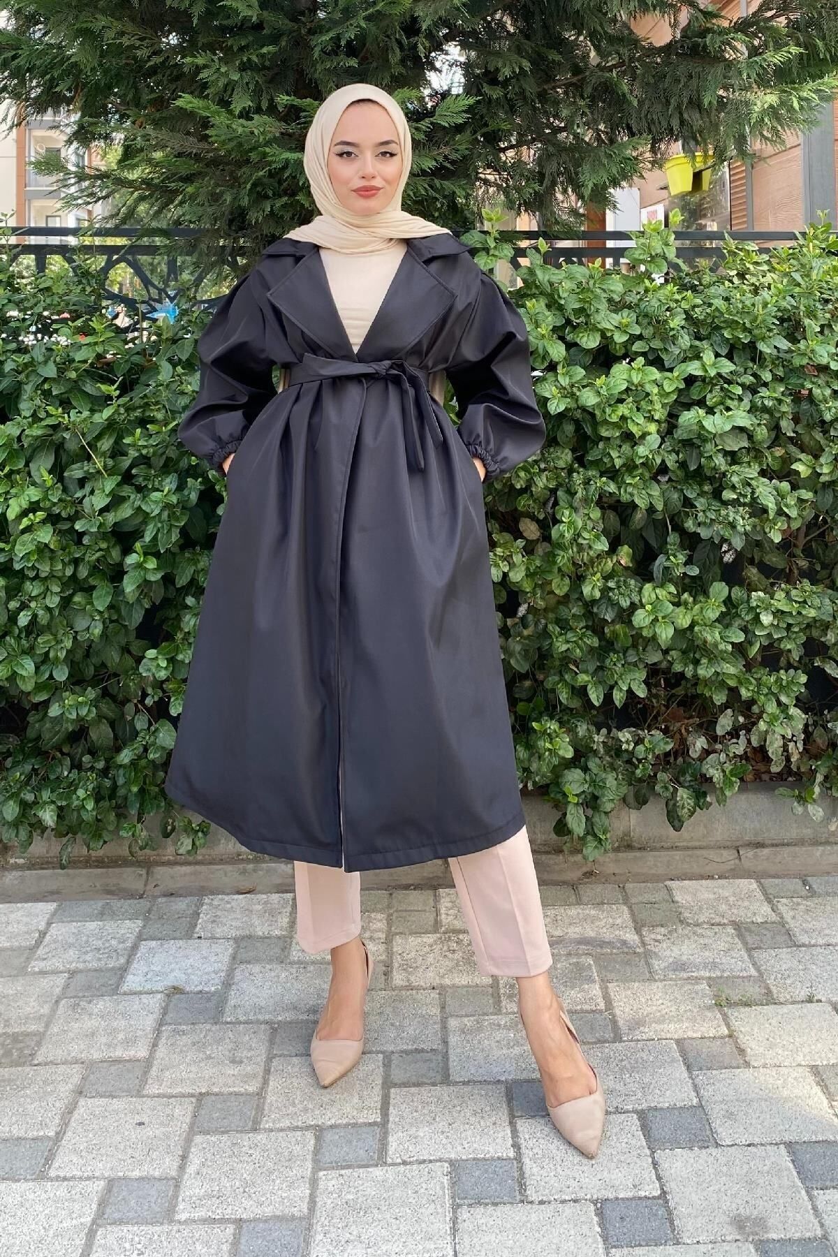 Balonkol Belden Bağlamalı Trençkot