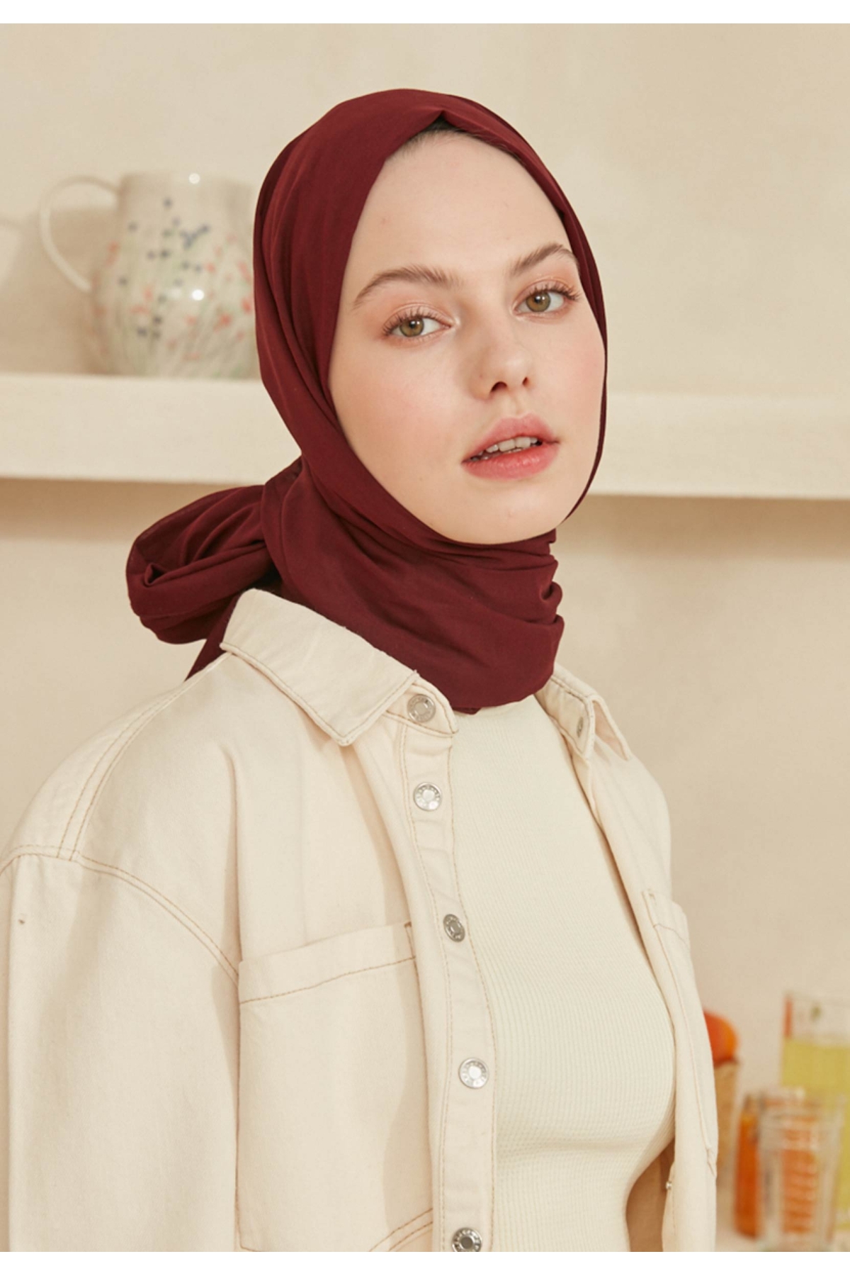 İnce Pamuk Vual Şal Bordo