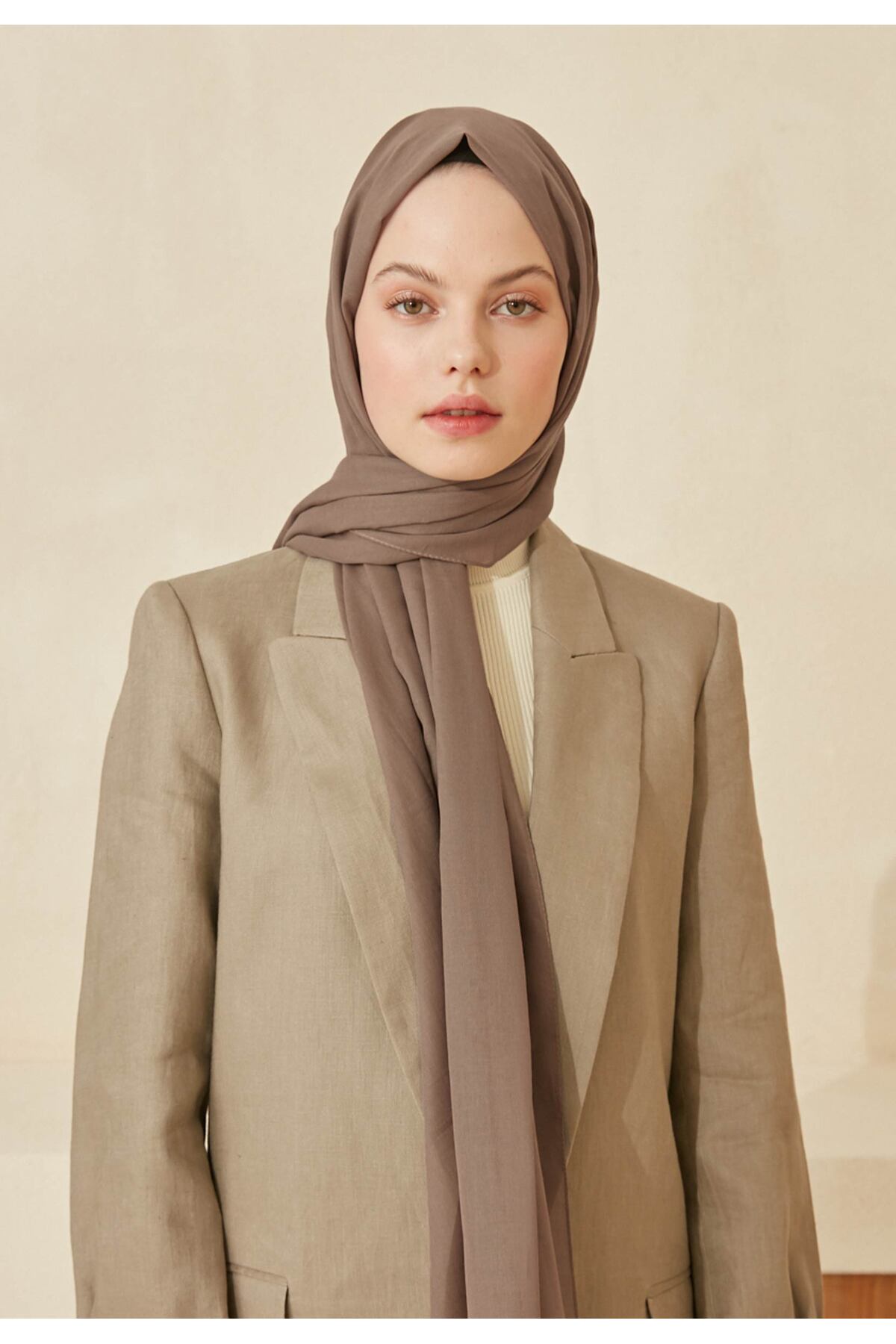 İnce Pamuk Vual Şal Tozlu Kahve