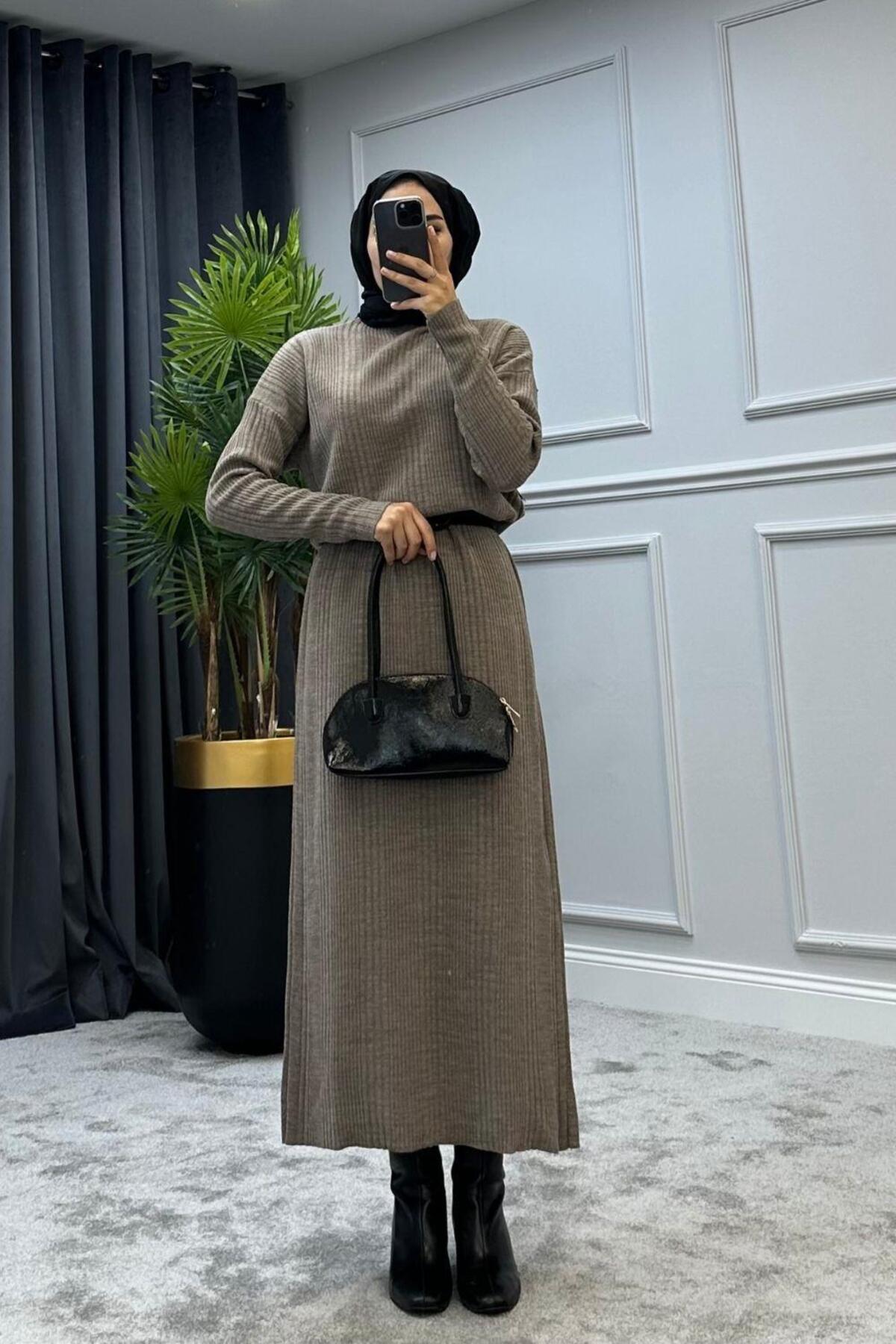 Fitilli Triko Elbise Vizon