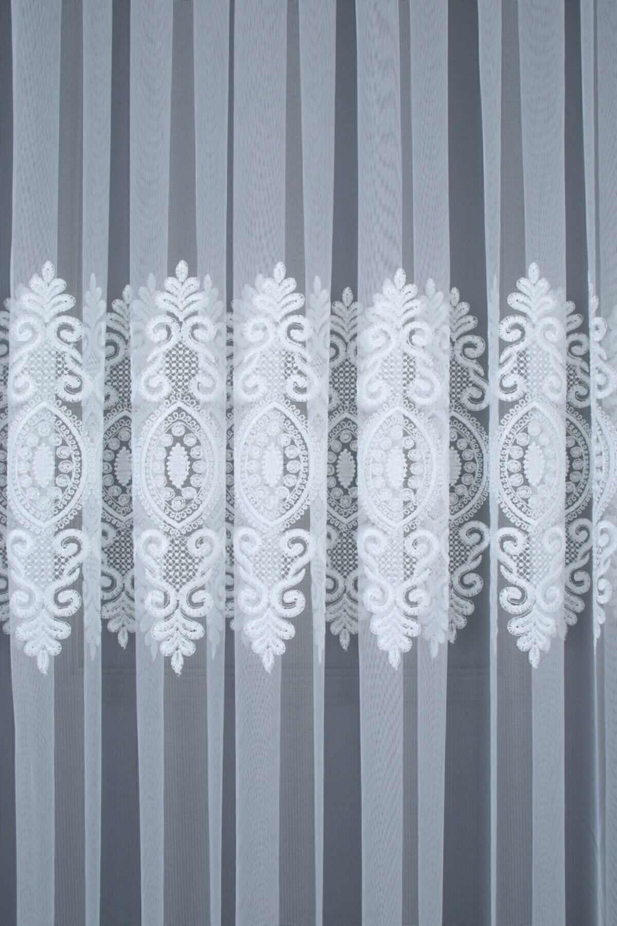Tül Perde Desenli Nakışlı İşlemeli Güpürlü Ekru Kırık Beyaz Üst Kalite Kırışmaz Salon Sık Pile