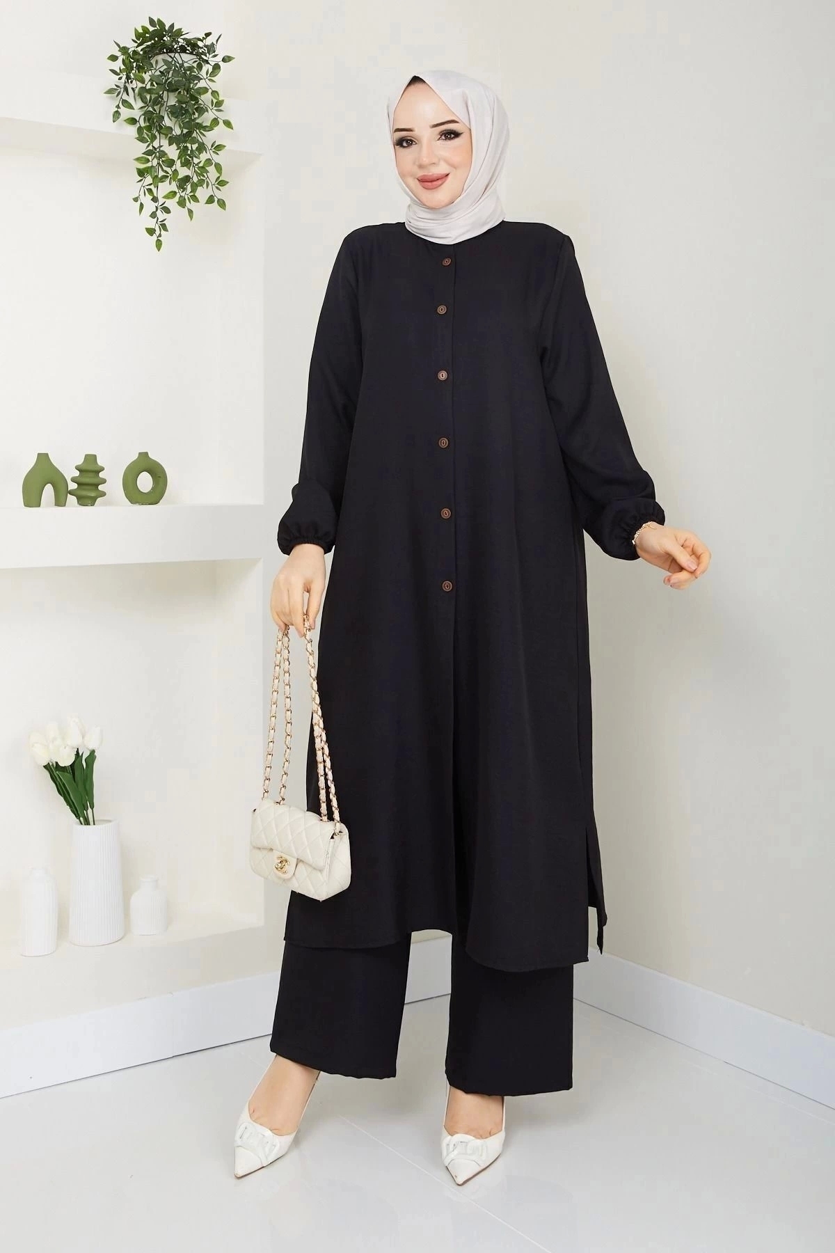 Kadın Büyük Beden Uzun  İkili Tesettür Tunik Takım