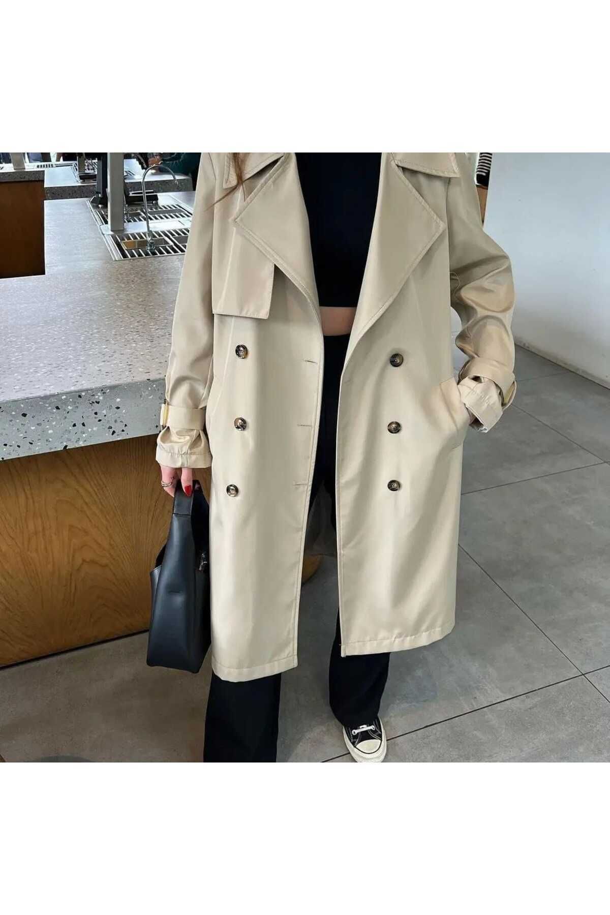 Taş Rengi Astarlı Trençkot