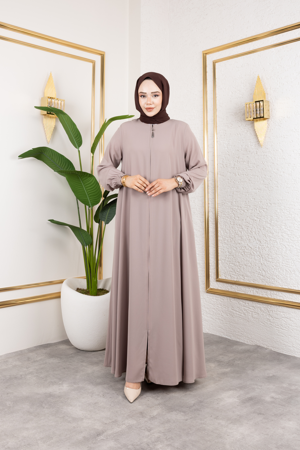 Krep Kumaş Mevlana Kloşlu Cepli Ferace Abaya