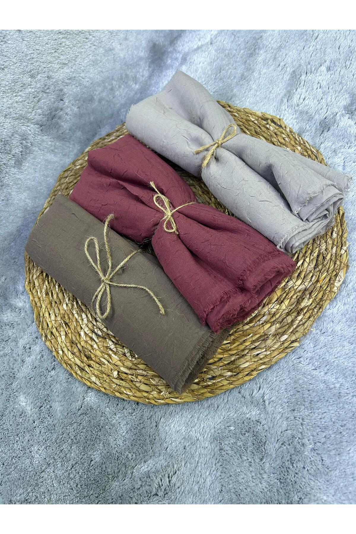 Bambu Kraş Şal 3'lü Set  Gül Kurusu,Haki,Gri