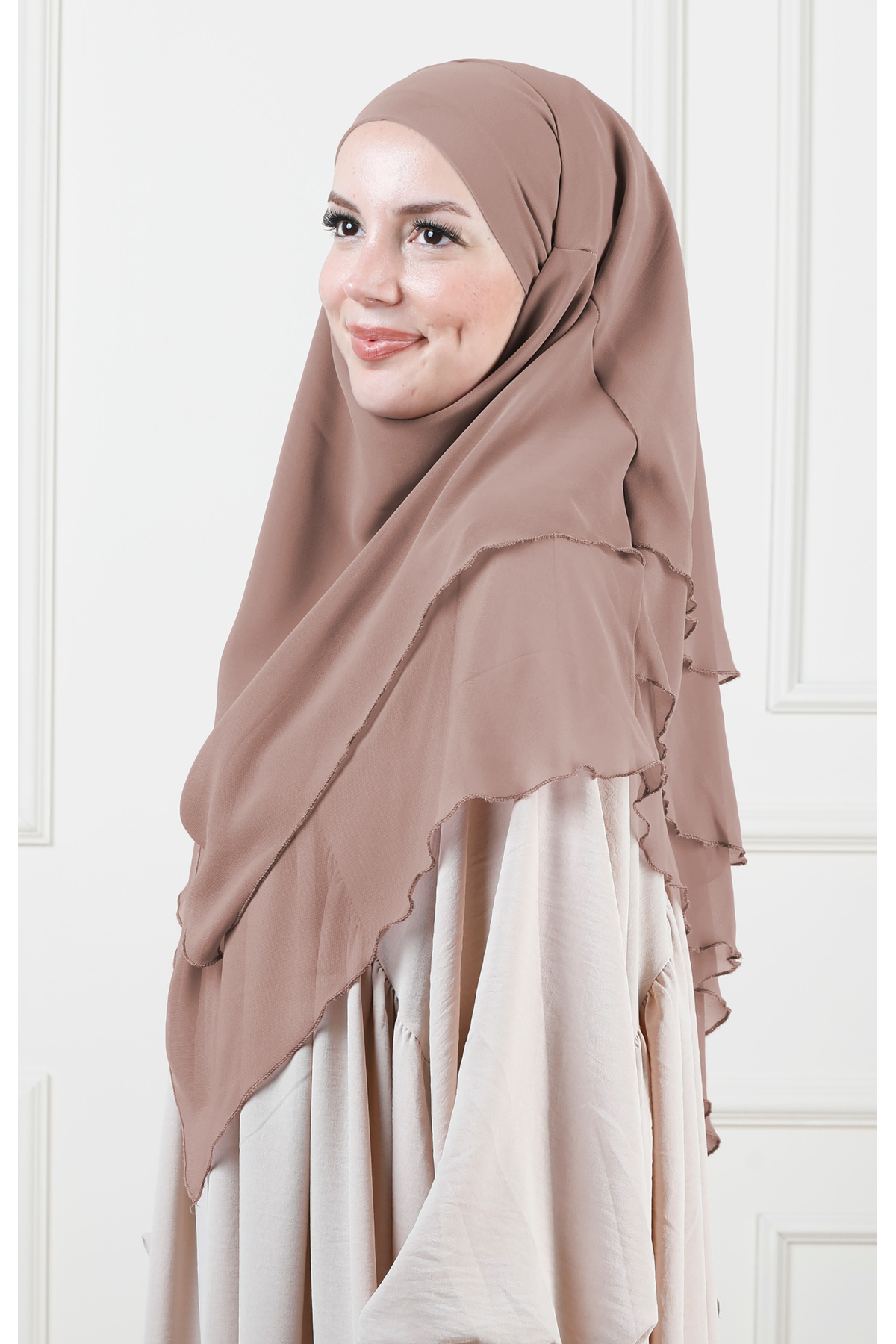 Tesettür Orta Boy Sufle Khimar Peçeli Hazır Şal Bronz