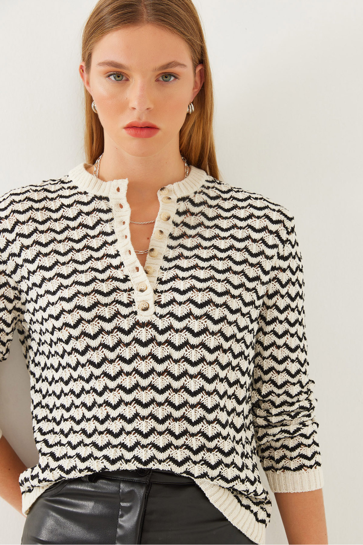 Kadın Çizgili Patlı Triko Kazak 20246261