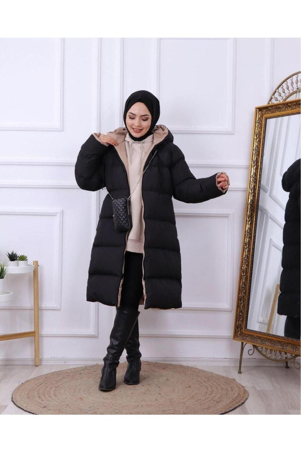 Kadın Regular Fit Çift Taraflı Uzun Şişme Mont