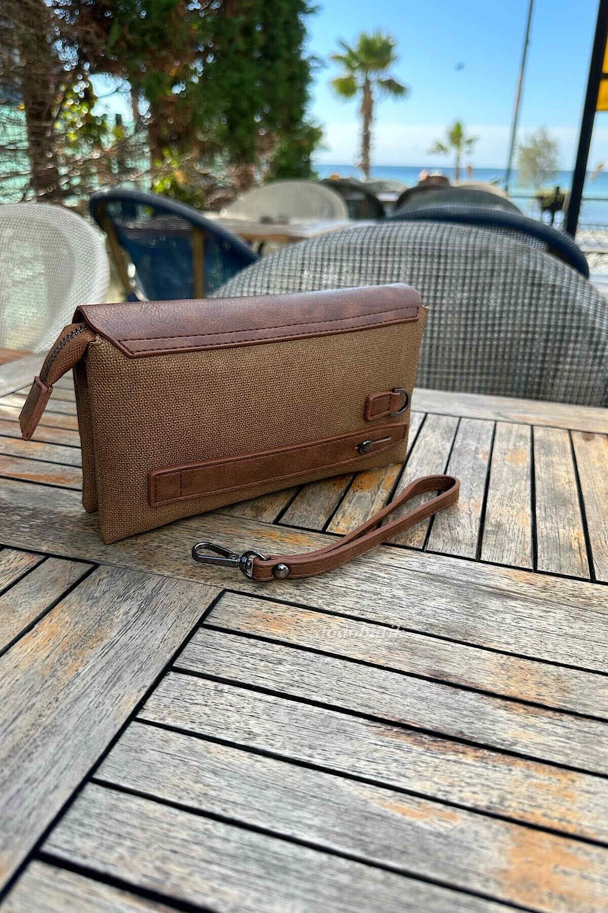 Üst Kalite Erkek Taba Canvas El Ve Bilek Çantası