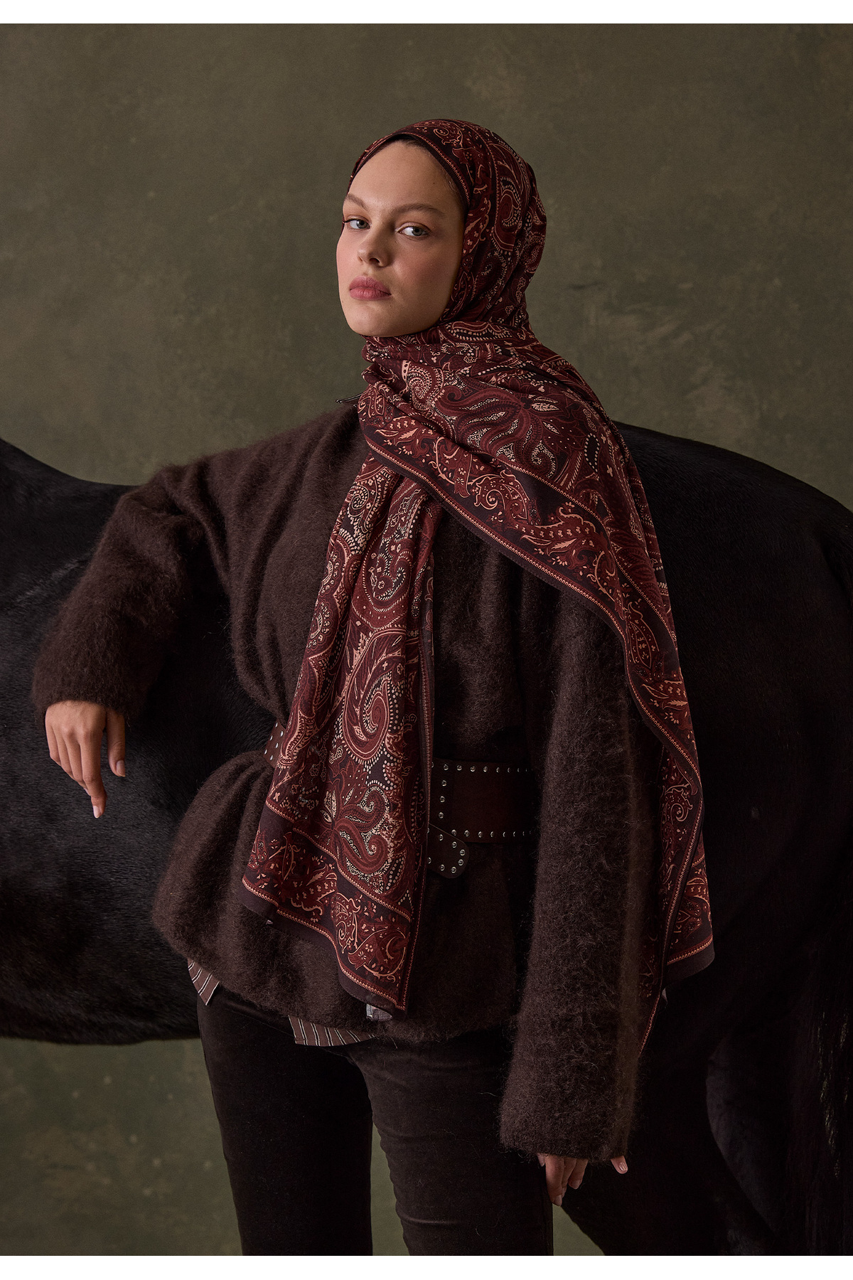 DARK VINTAGE DESEN ŞAL BORDO