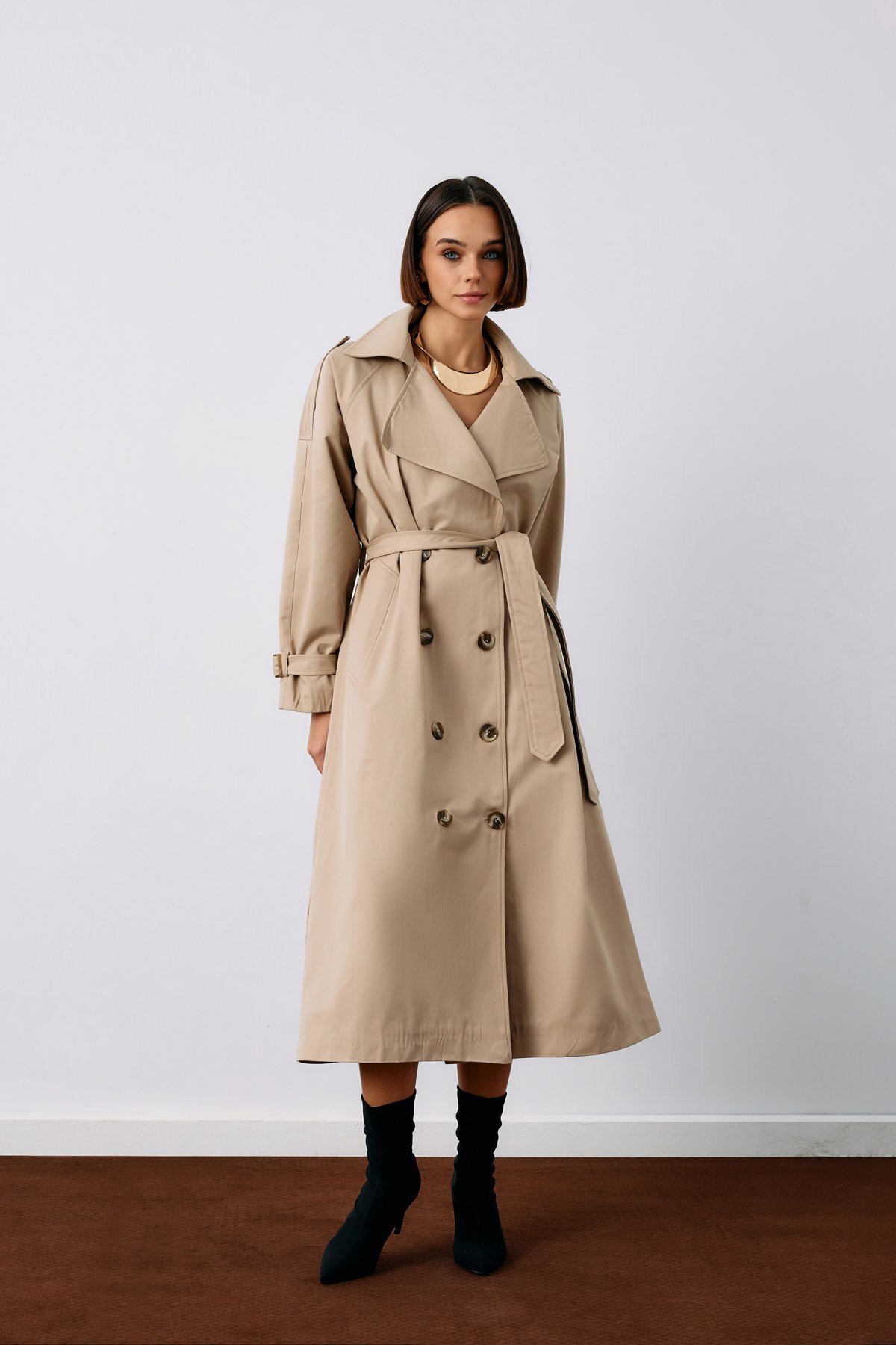 Kuşaklı Uzun Trenç - Bej