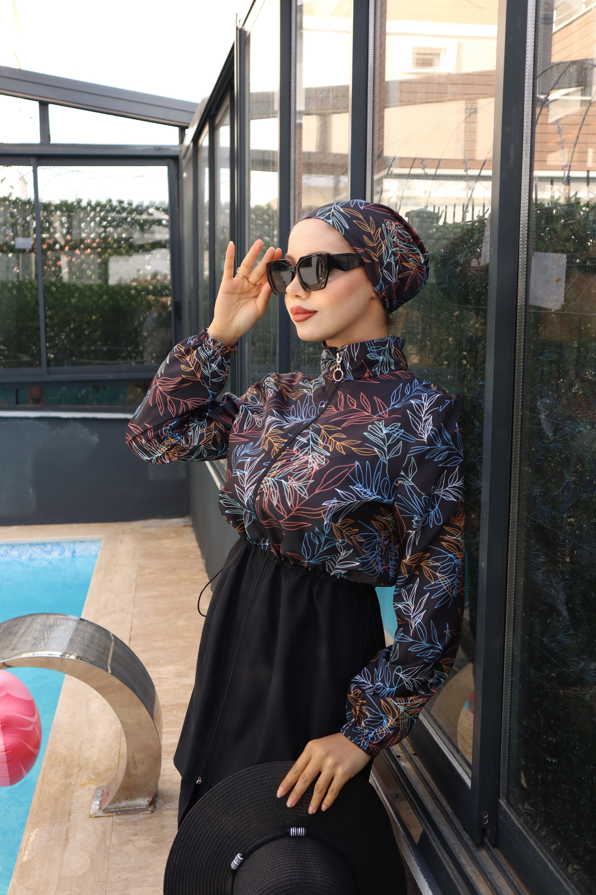 Hürrem Beli Ayarlanabilir Lastikli Su İtici Kumaştan 3lü Tam Kapalı Tesettür Mayo