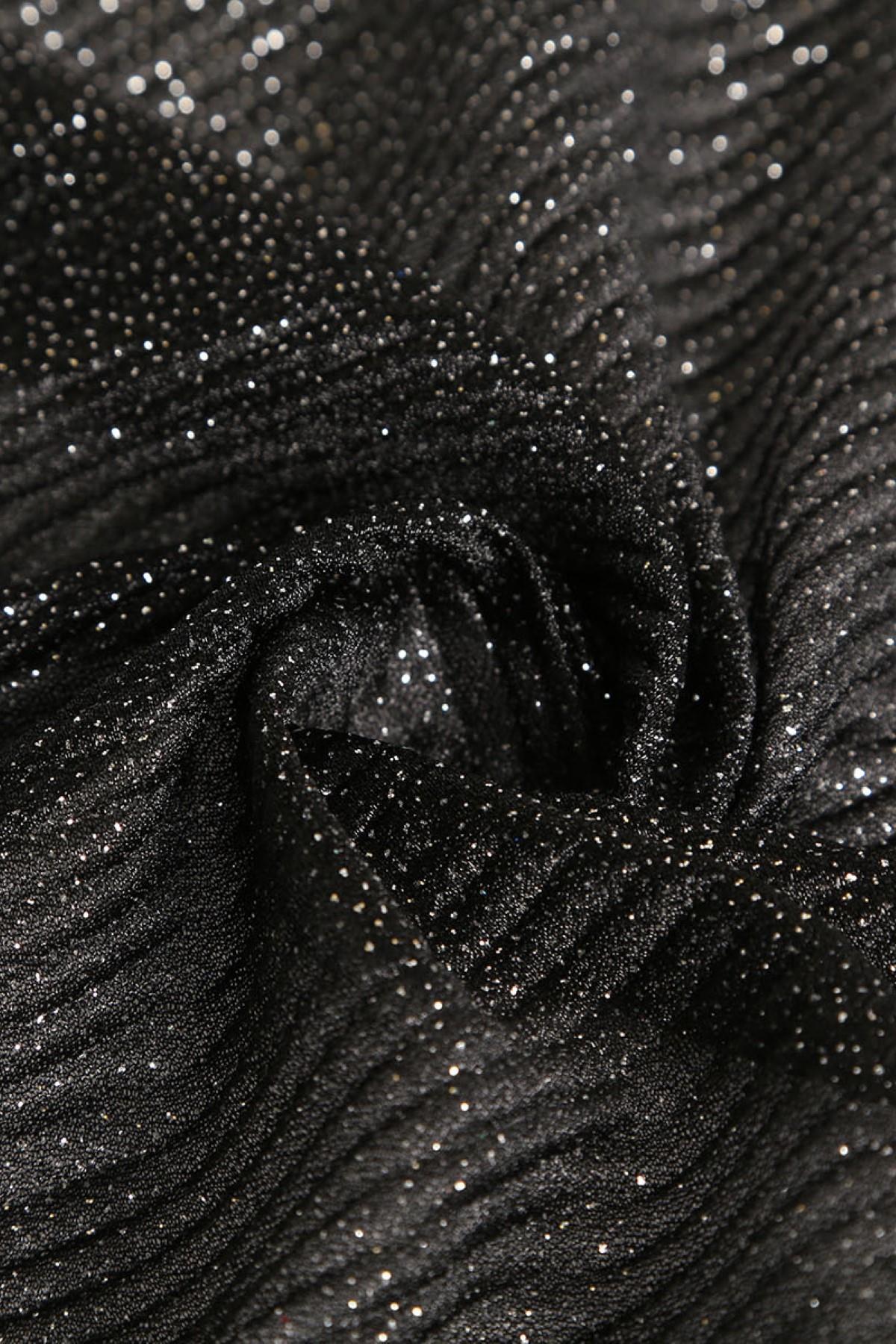 Violet Düz Pliseli Siyah üstü Gümüş Simli Tül