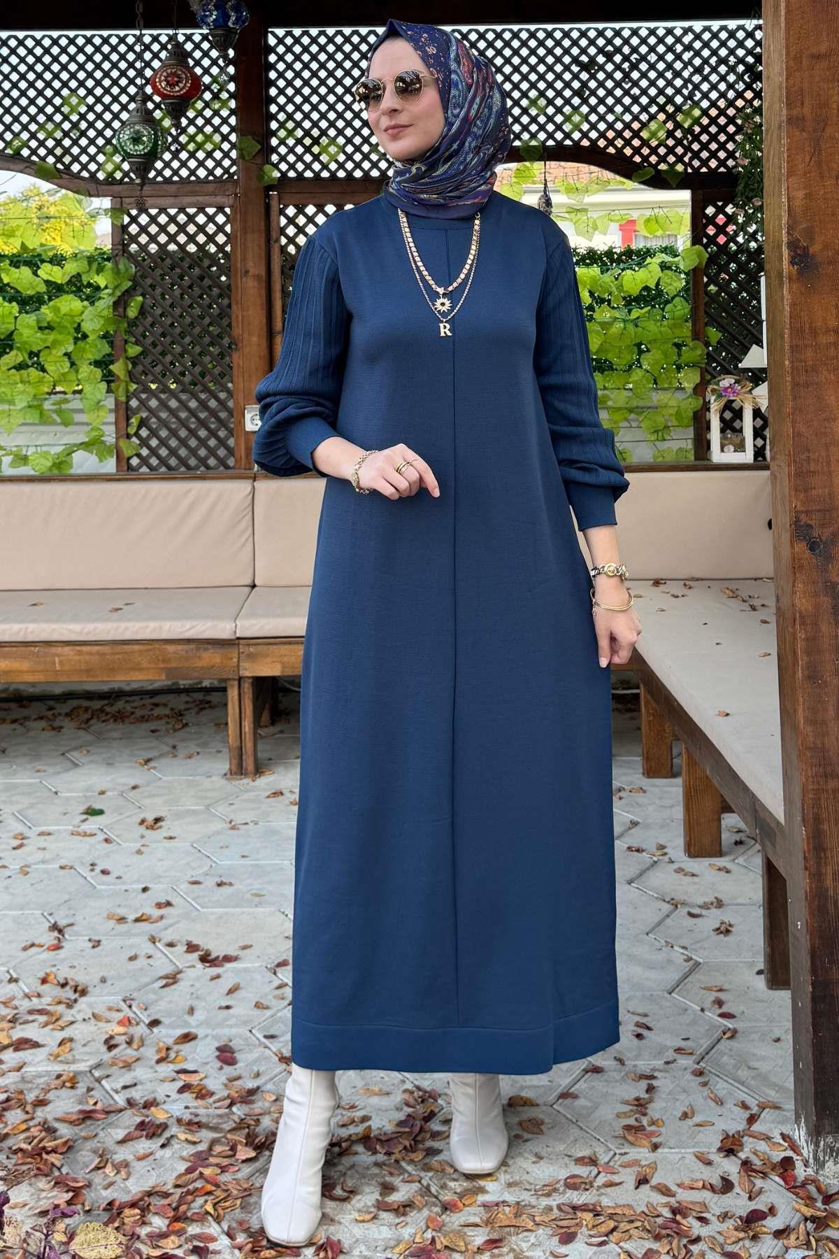 Ecem İndigo Triko Elbise