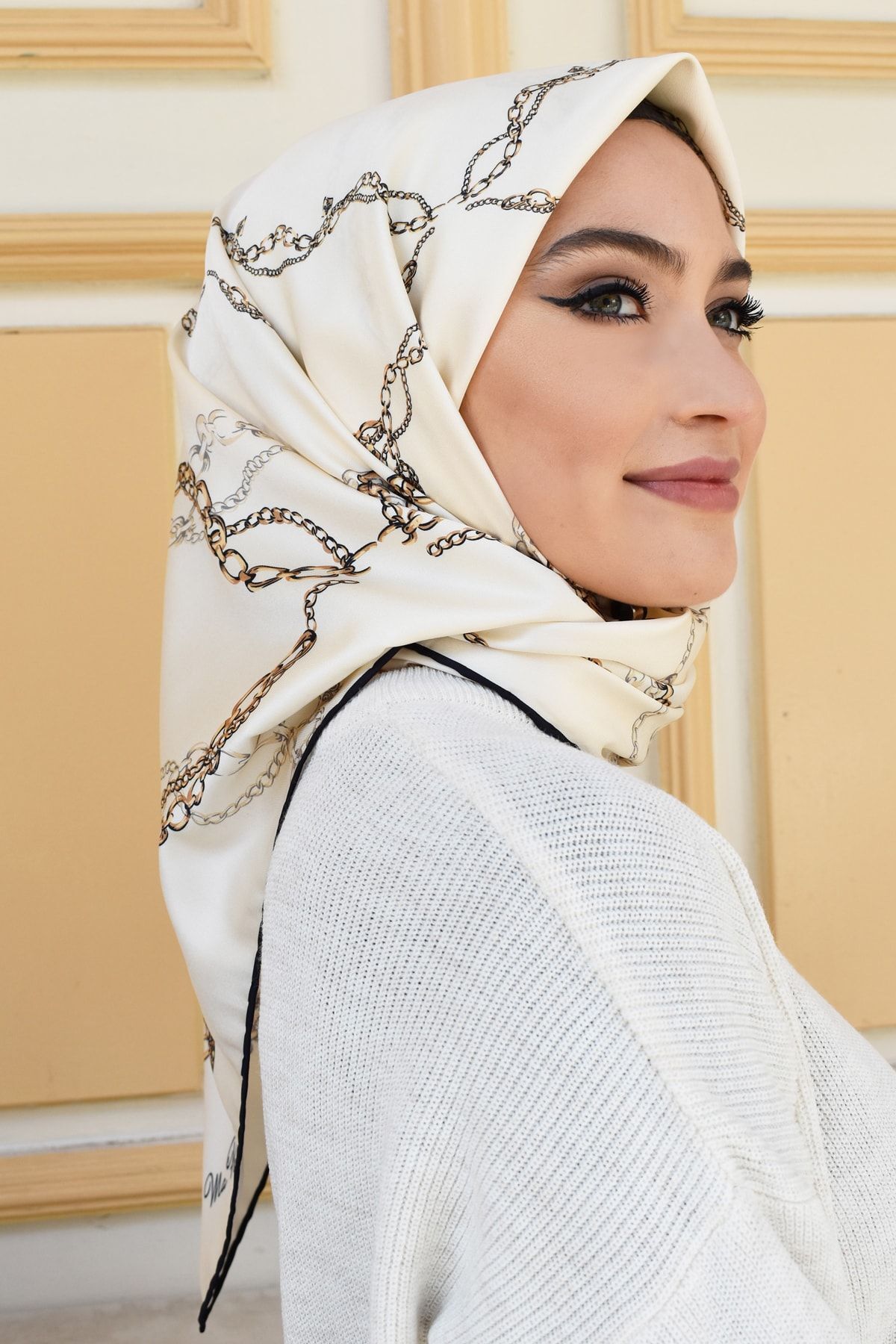 Basic Kreasyon Twill Eşarp Krem-altın