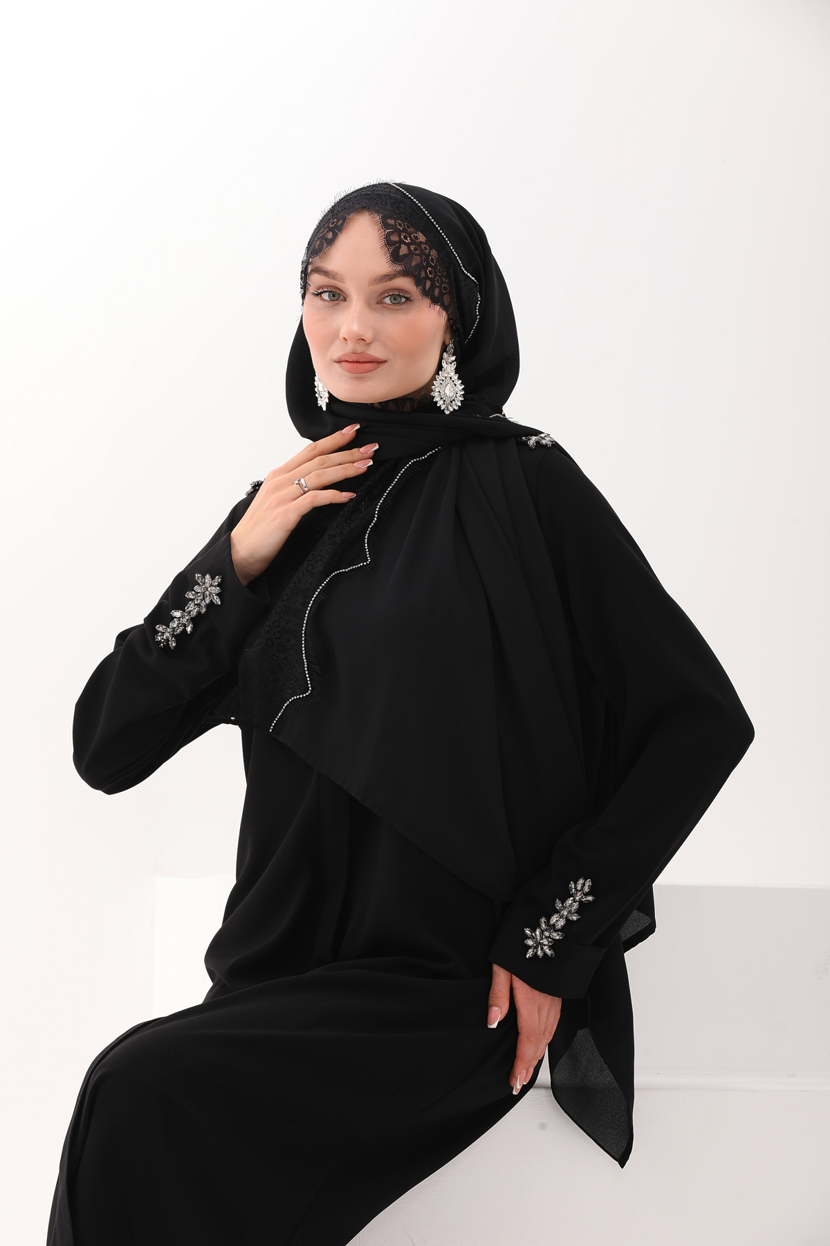 YENİ MODEL LÜKS ŞAL LEZ DANTEL TAŞLI KREP ŞİFON KUMAŞ ŞAL 80X200