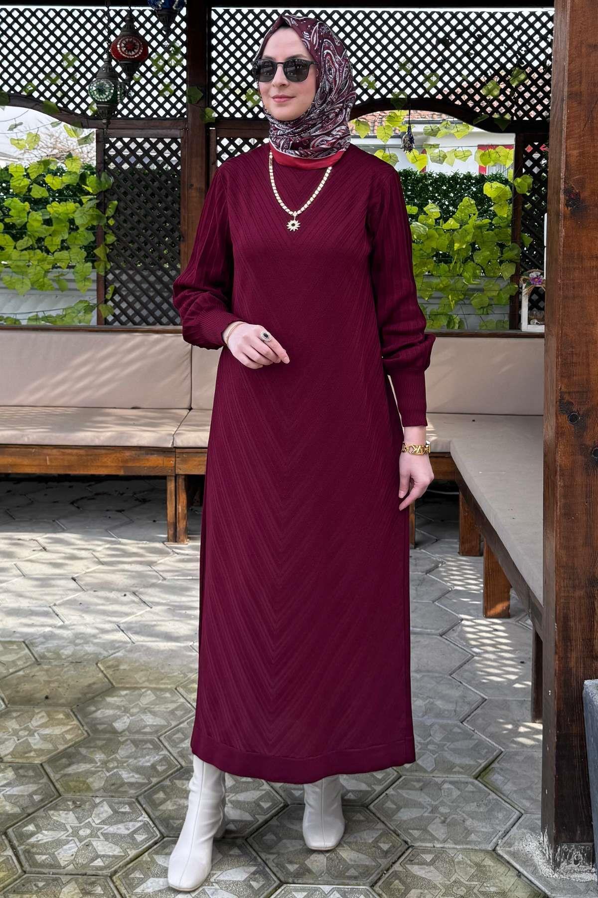 Yağmur Triko Elbise Bordo