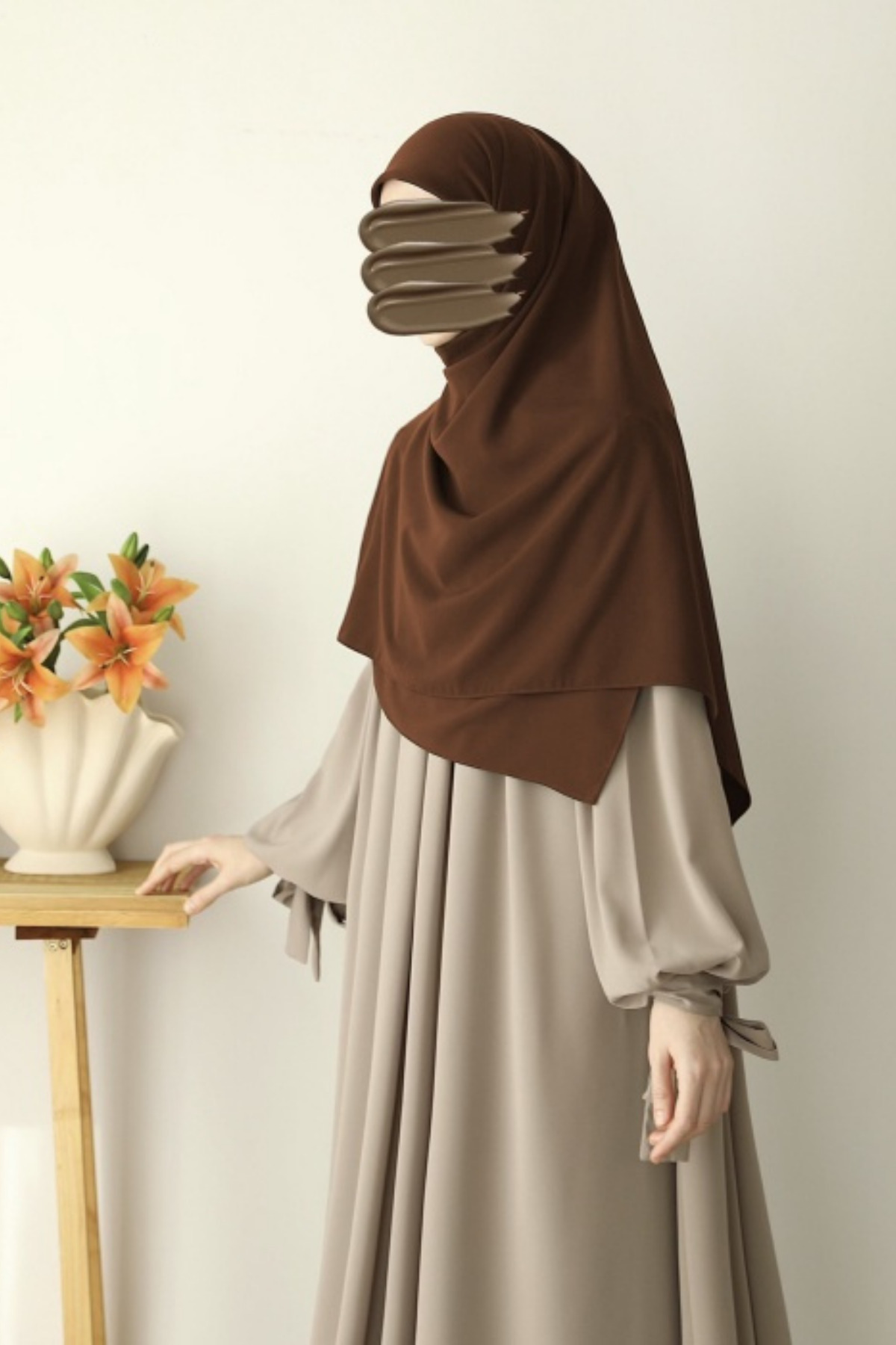 Tesettür Hijab Medine Ipeği Eşarp 120x120 Acı Kahve