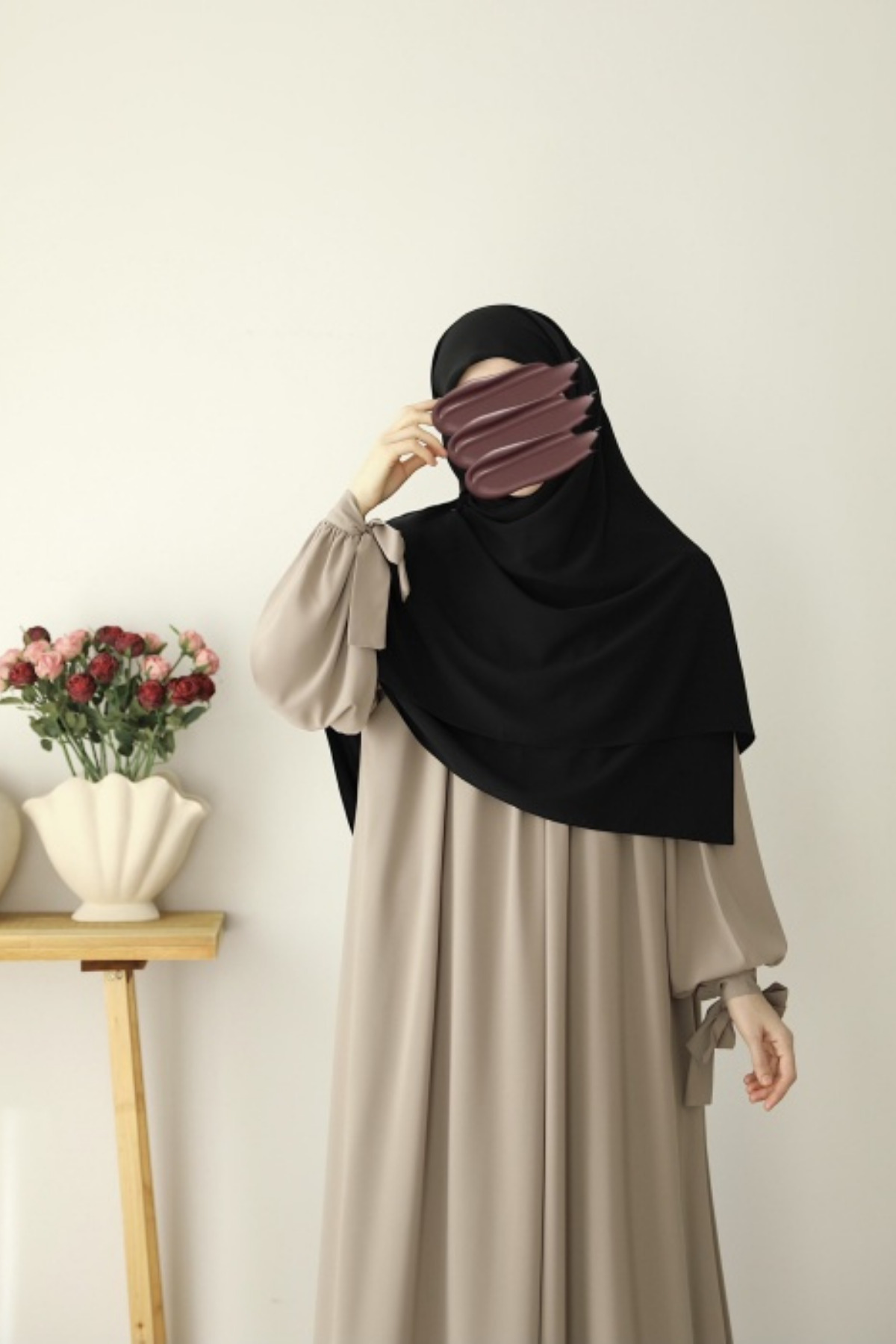 Tesettür Hijab Medine Ipeği Eşarp 120x120 Siyah