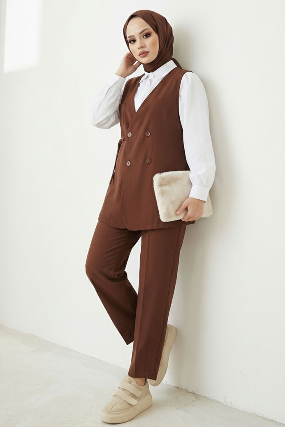 Tual Yelek Pantolon İkili Takım 1395 - Acı Kahve