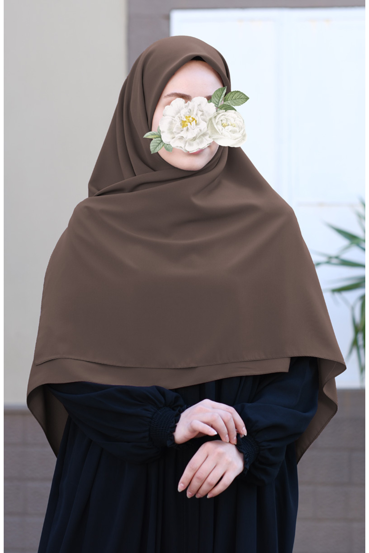 Büyük Boy Medine Ipeği Eşarp - Vizon