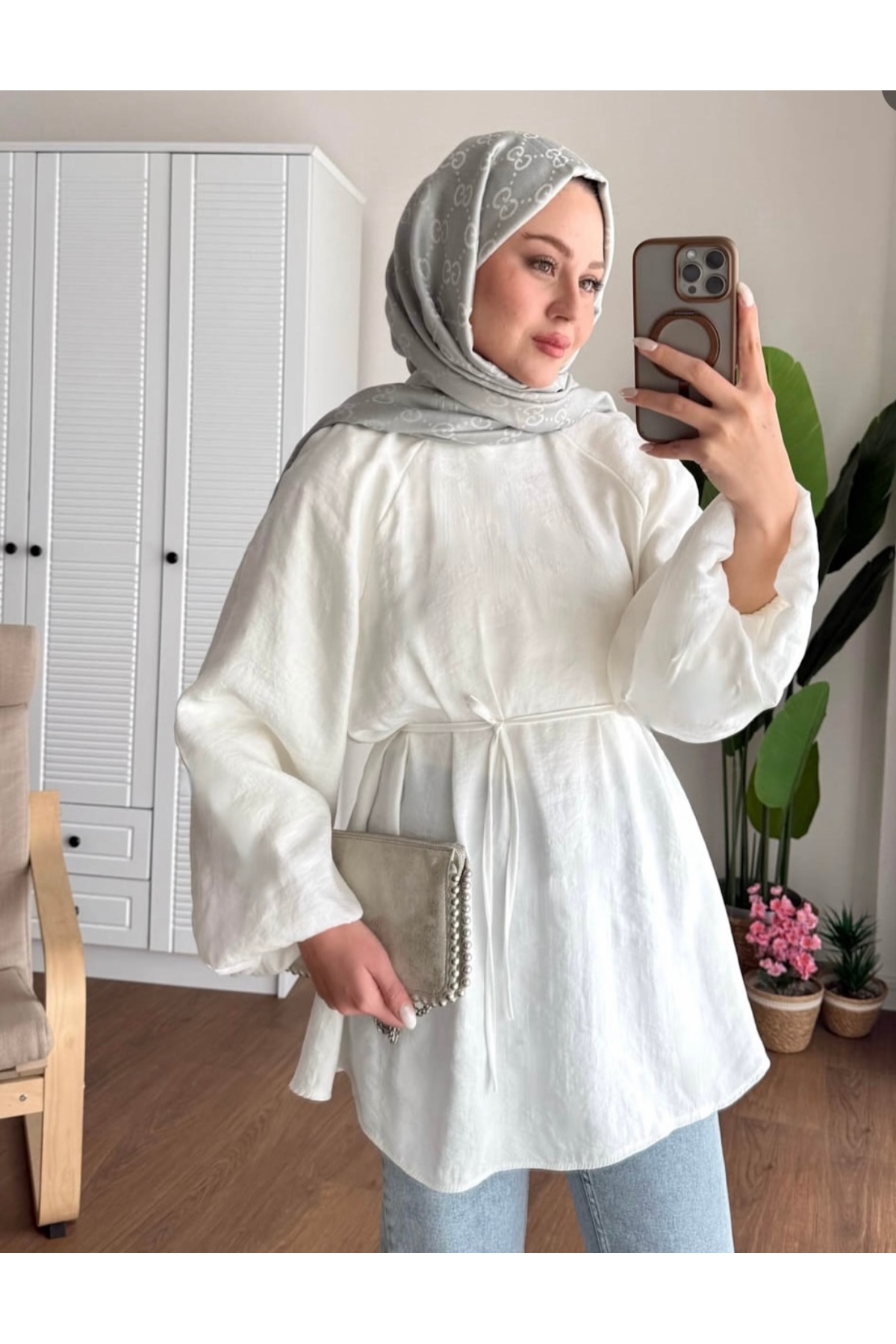 BALON KOL BEL BAĞLAMALI TESETTÜR GÖMLEK