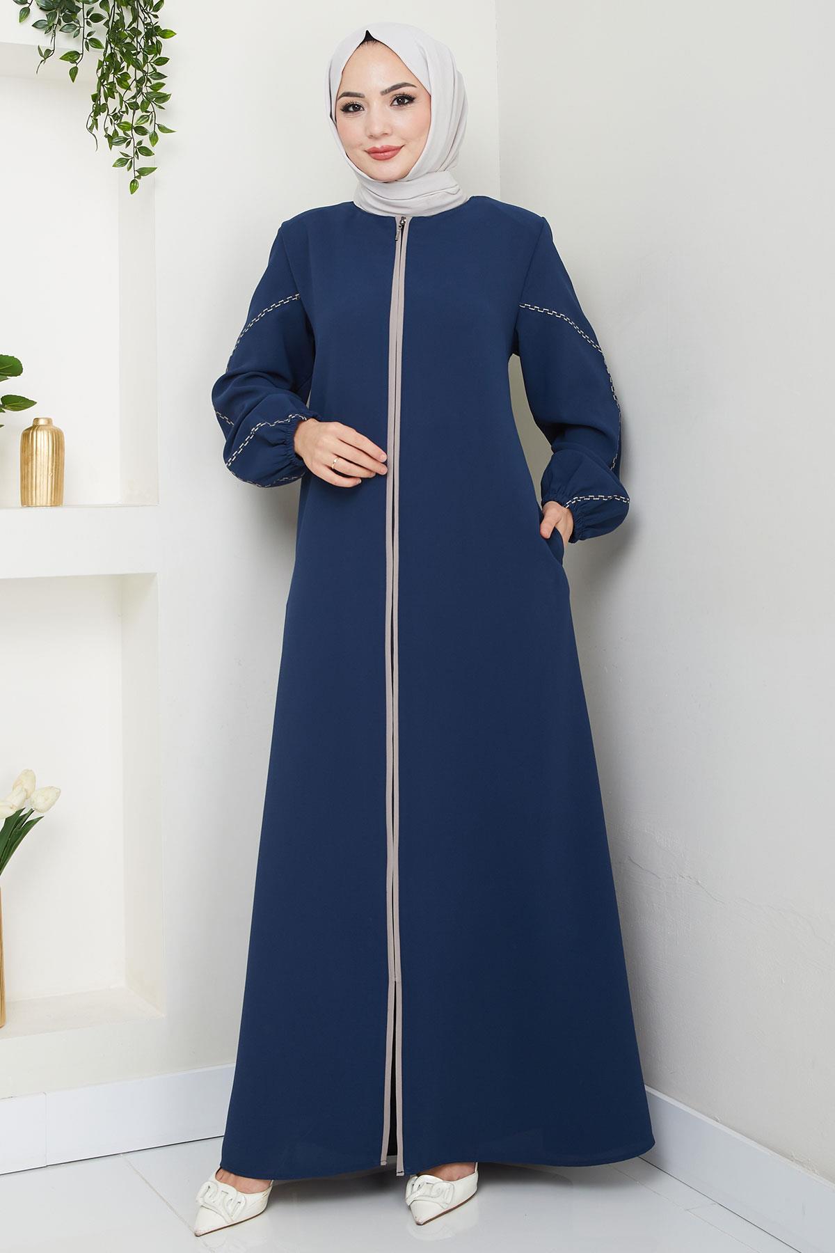 Kolları Nakışlı Ferace İndigo HM2721