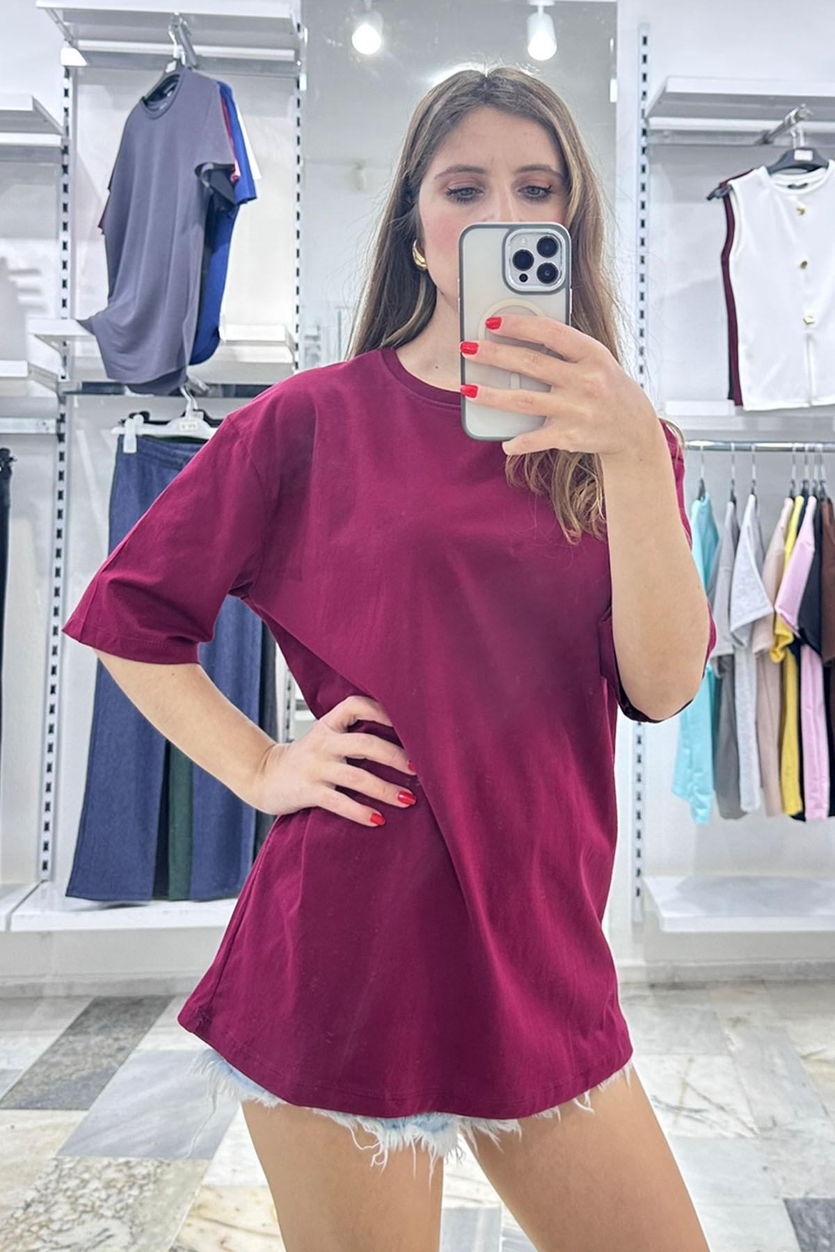 Unisex Düz Basic Baskısız Günlük Pamuklu Oversize T-shirt- Kadın Salaş Kesim Penye Tişört