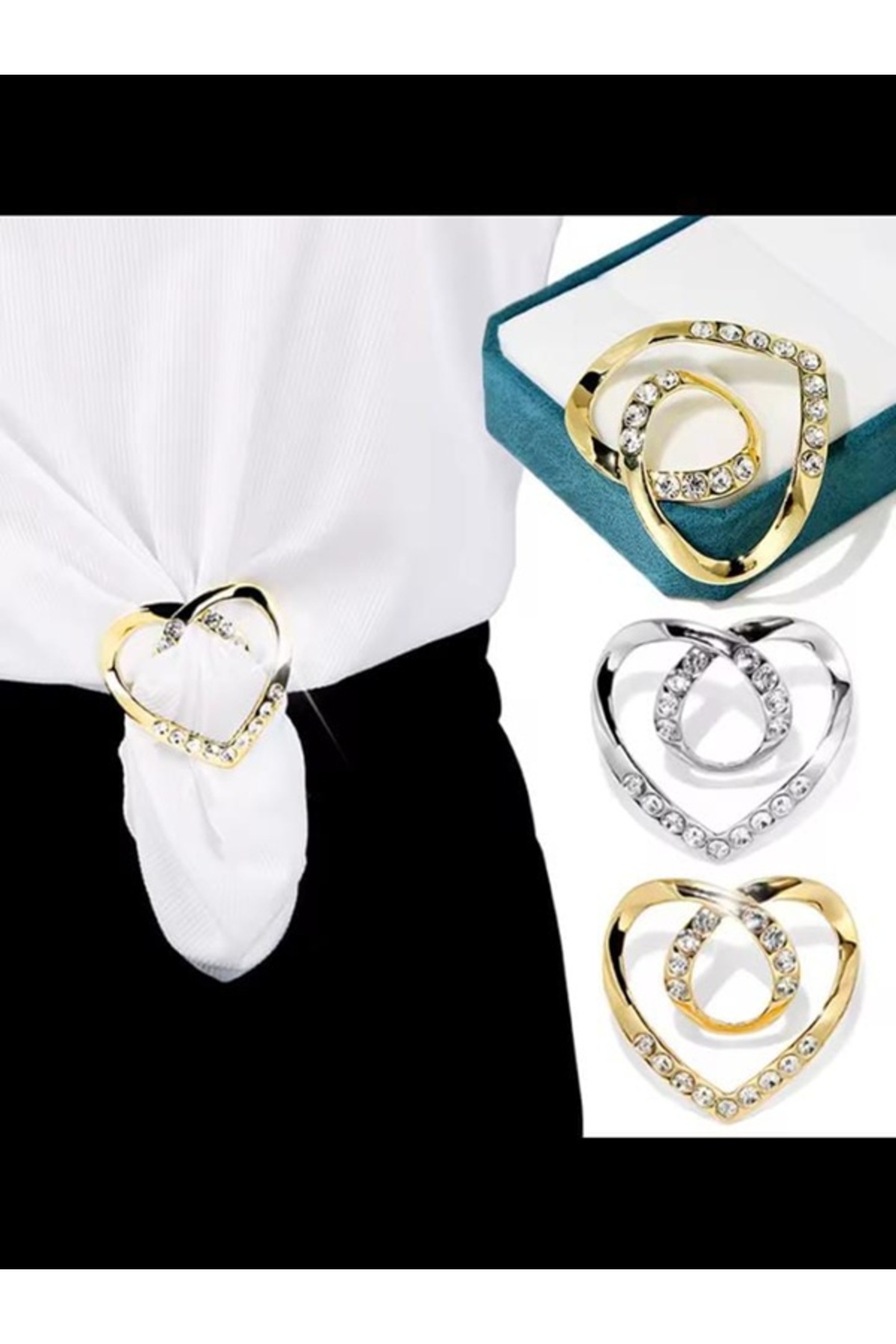 Kadın için 5.1*5 cm.Altin Kalp Şeklind Metal Broş Atkı Klips,Gömlek,Tişört Şal,Giyim Aksesuarı(71)