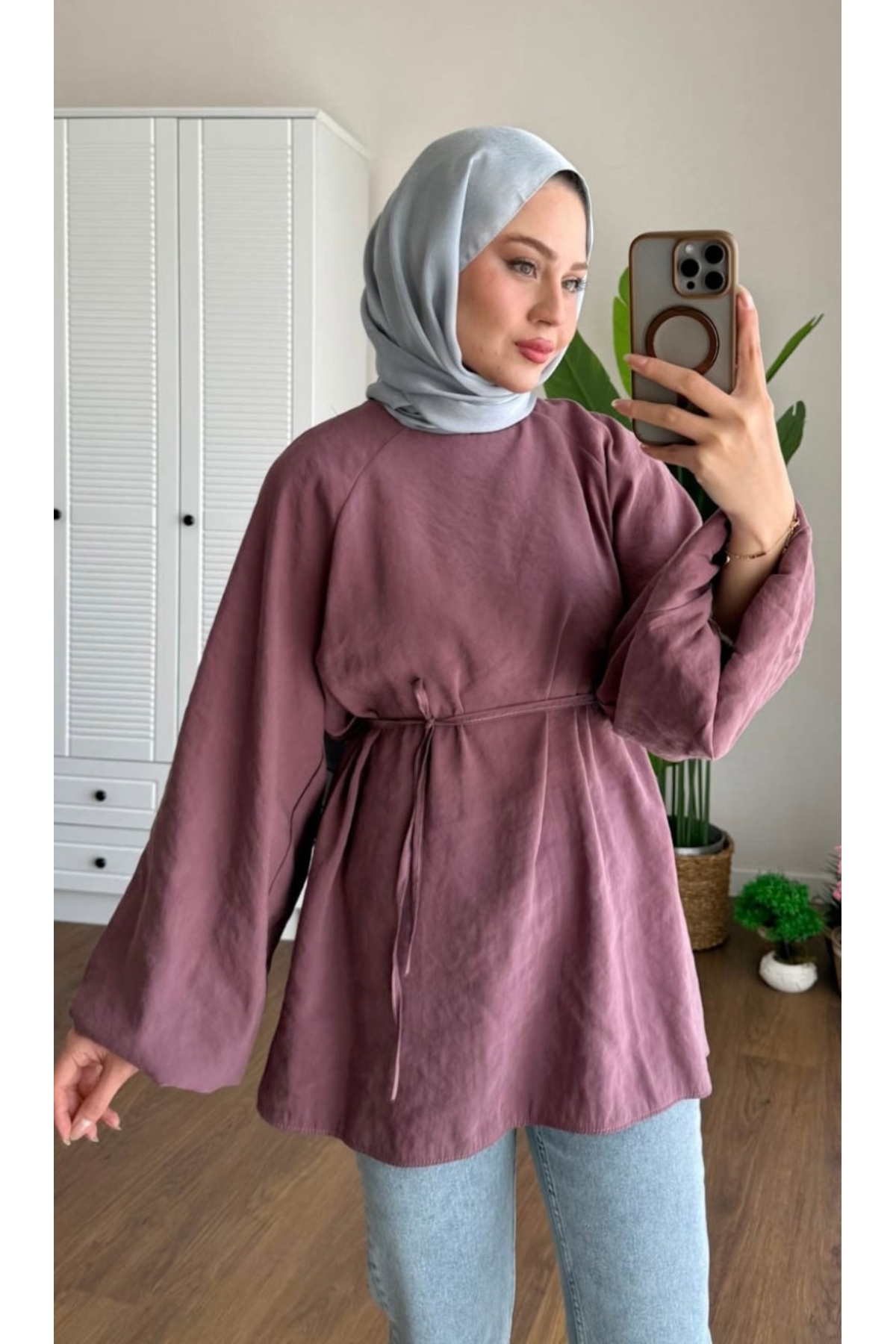 BALON KOL BEL BAĞLAMALI TESETTÜR GÖMLEK GÜL KURUSU