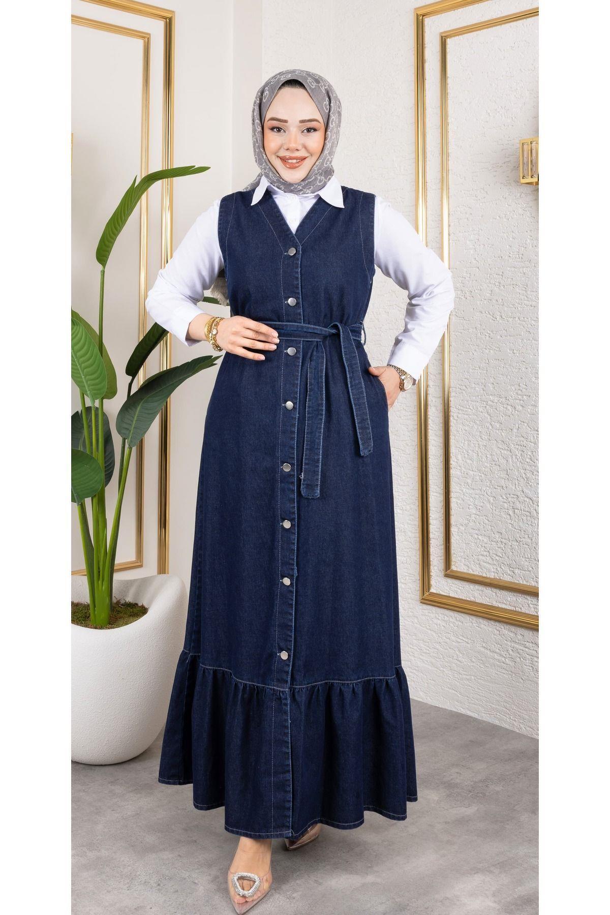 KADIN DÜĞMELİ KUŞAKLI KOT JİLE