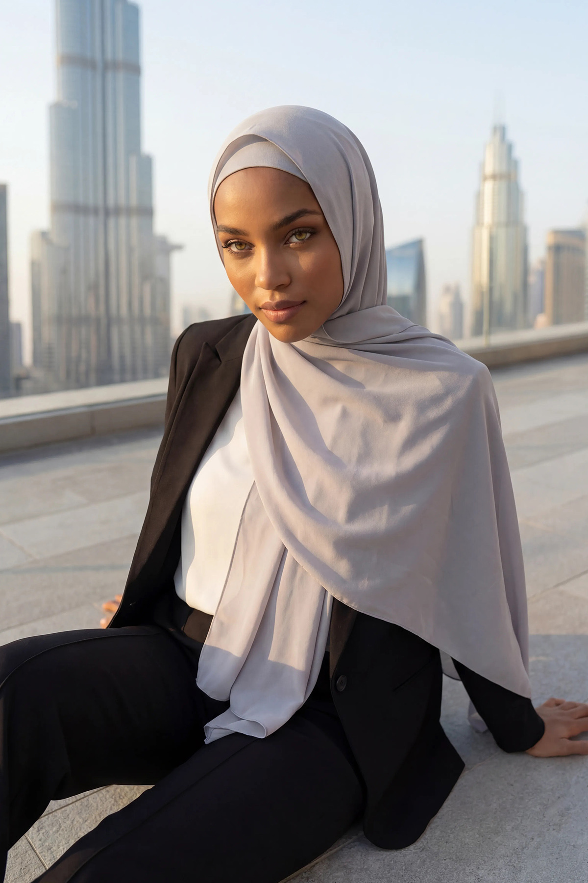 Krep Şal & Penye Bone İkili Takım,PS-50,Gri