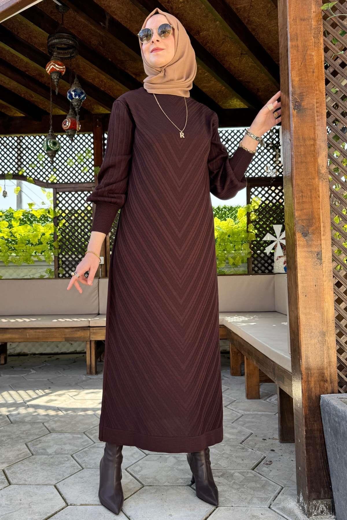 Yağmur Triko Elbise Acı Kahve