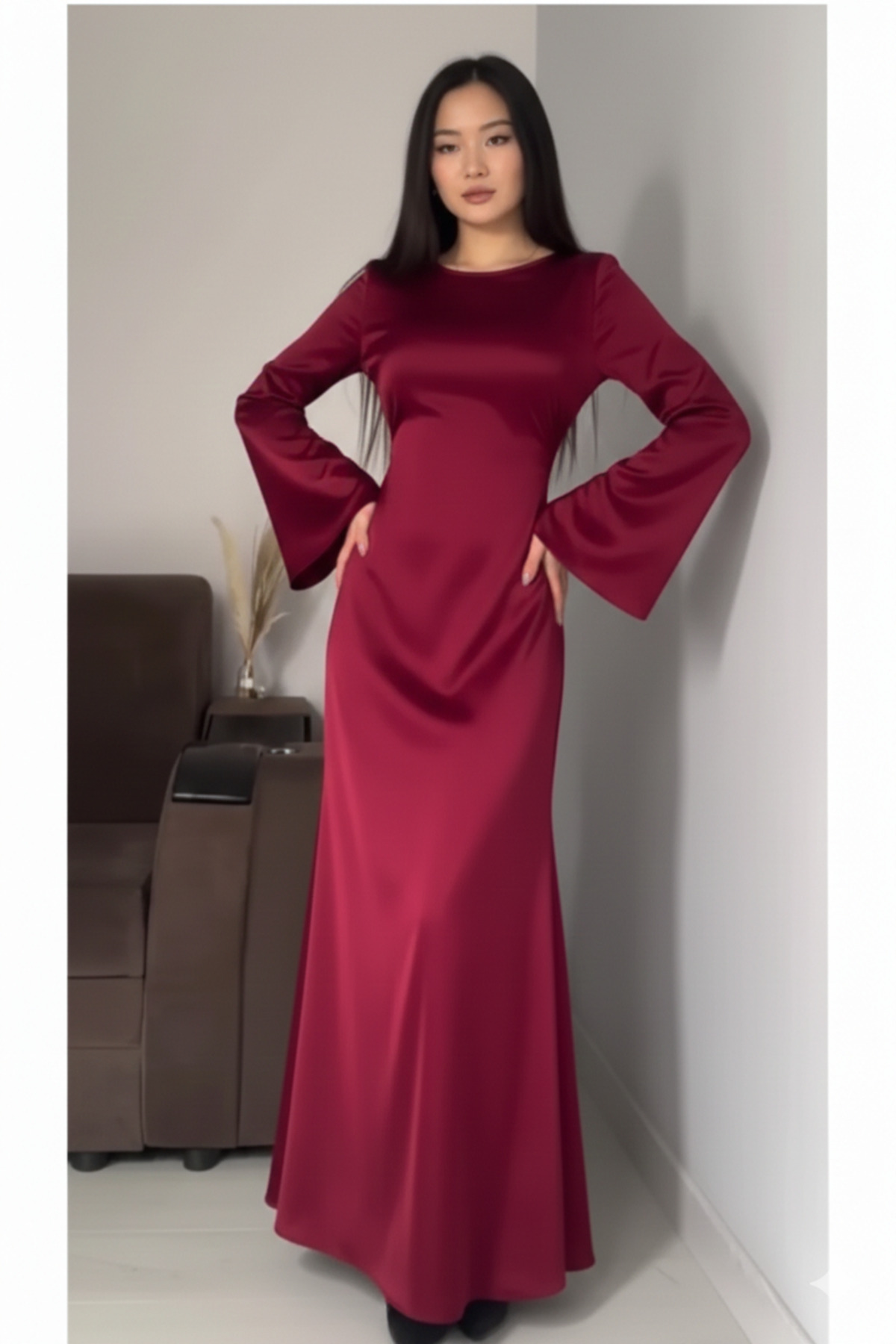 Arkadan İpli Tesettür Abiye Bordo 583291