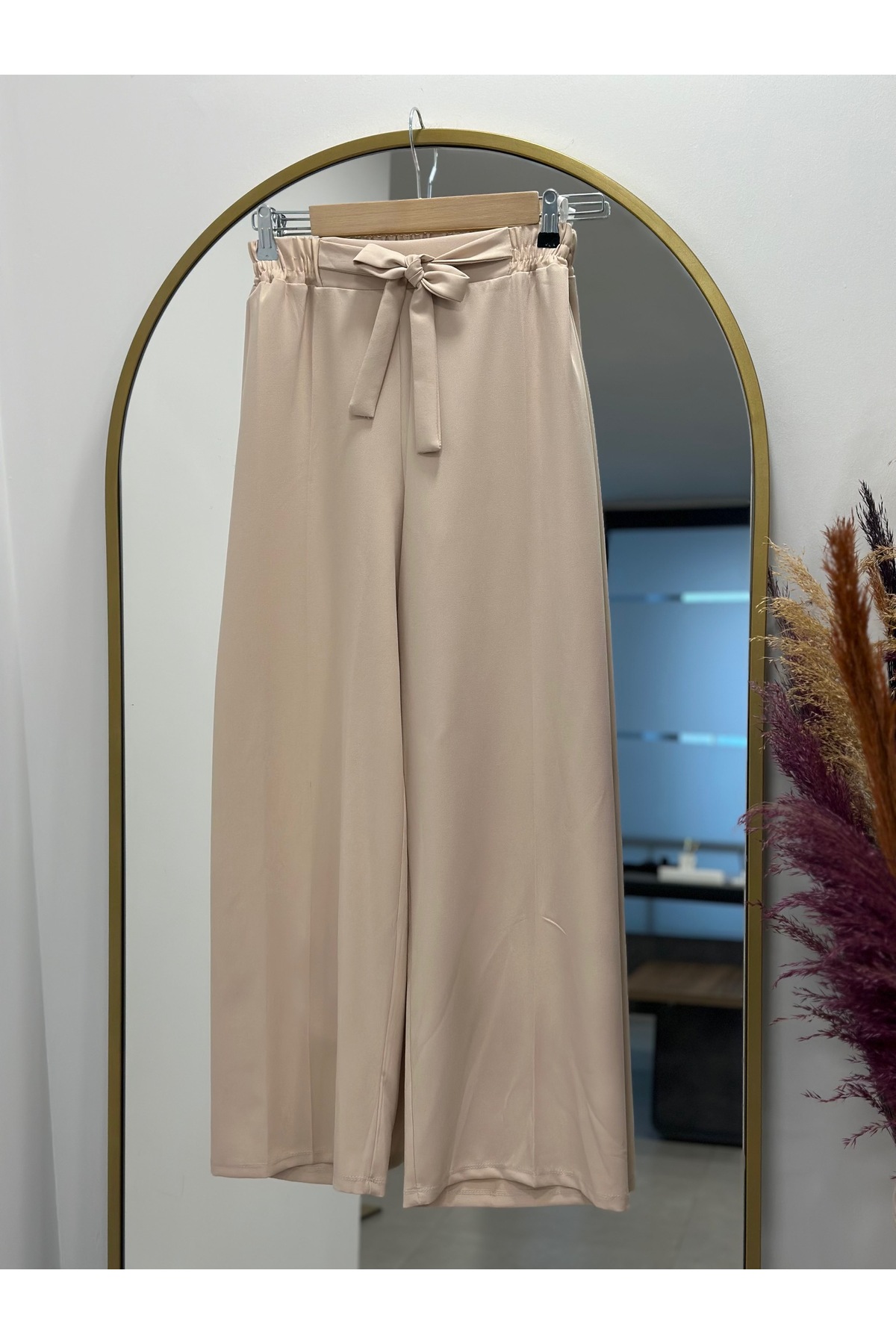 Asu Kuşaklı Bol Paça Pantolon-MT1445 Taş