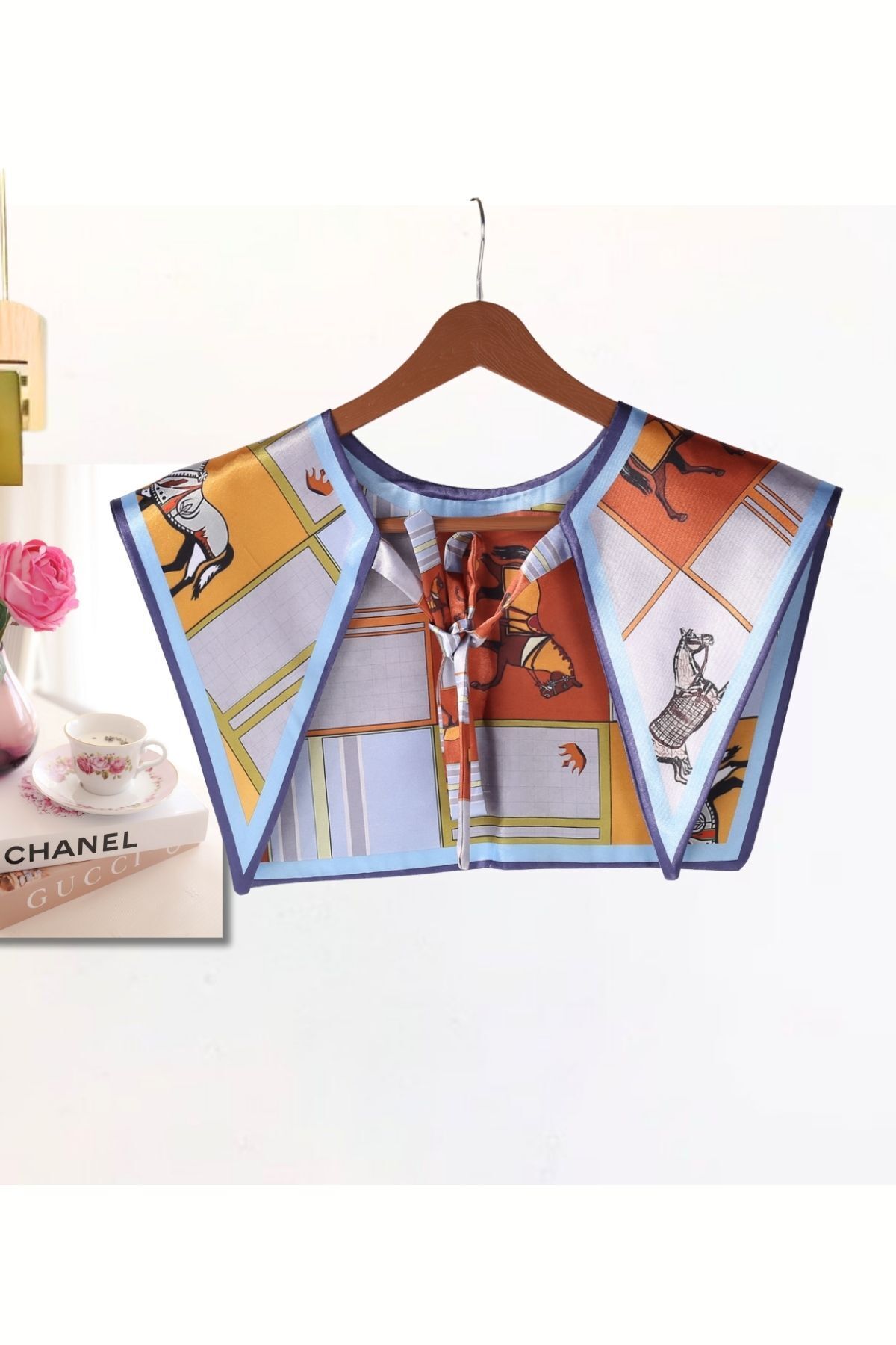 Sanatsal Stil At Desenli Modern Kadın Omuz Şalı