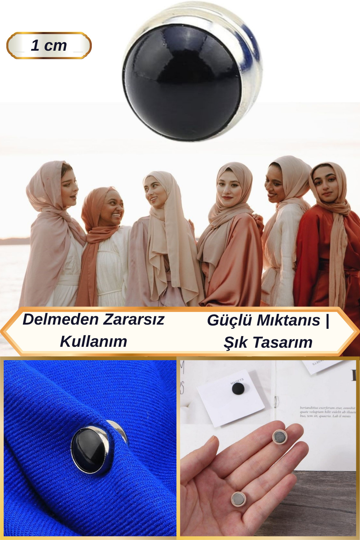 1 Cm Minimalist Şık Tasarım Güçlü Mıknatıs Şal Eşarp Tülbent Tutucu Aparat