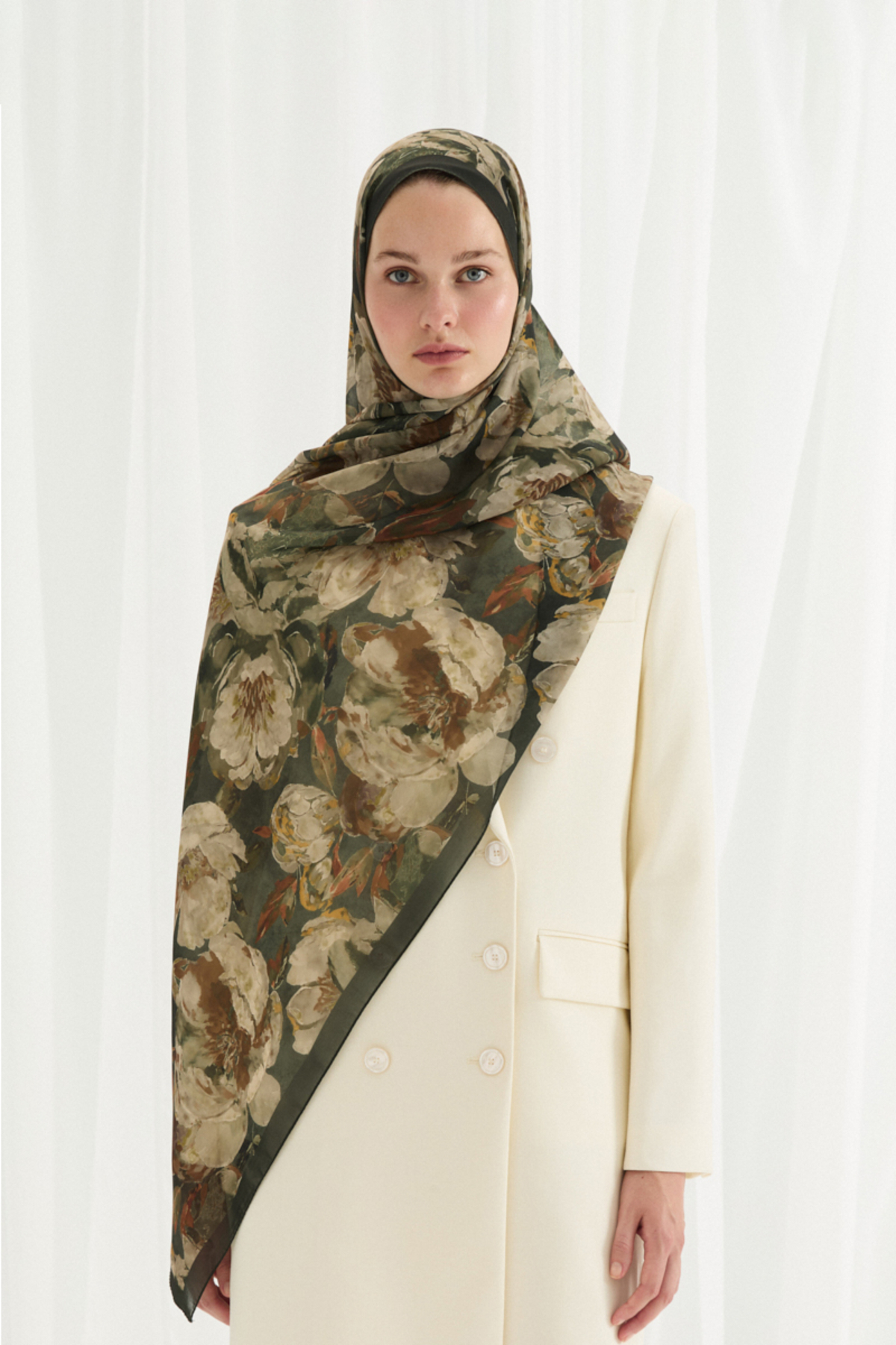 Aura İpek Krep Şal - Yeşil