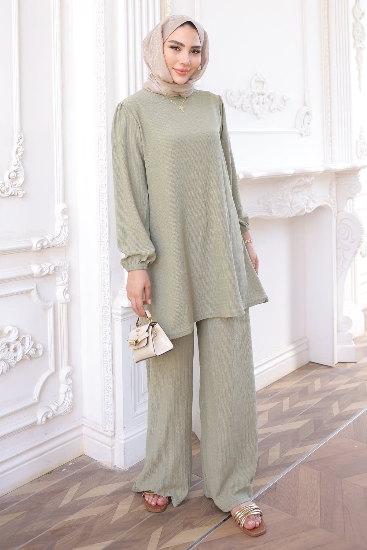 Çağla Bürümcük Tunik Pantolonlu Takım