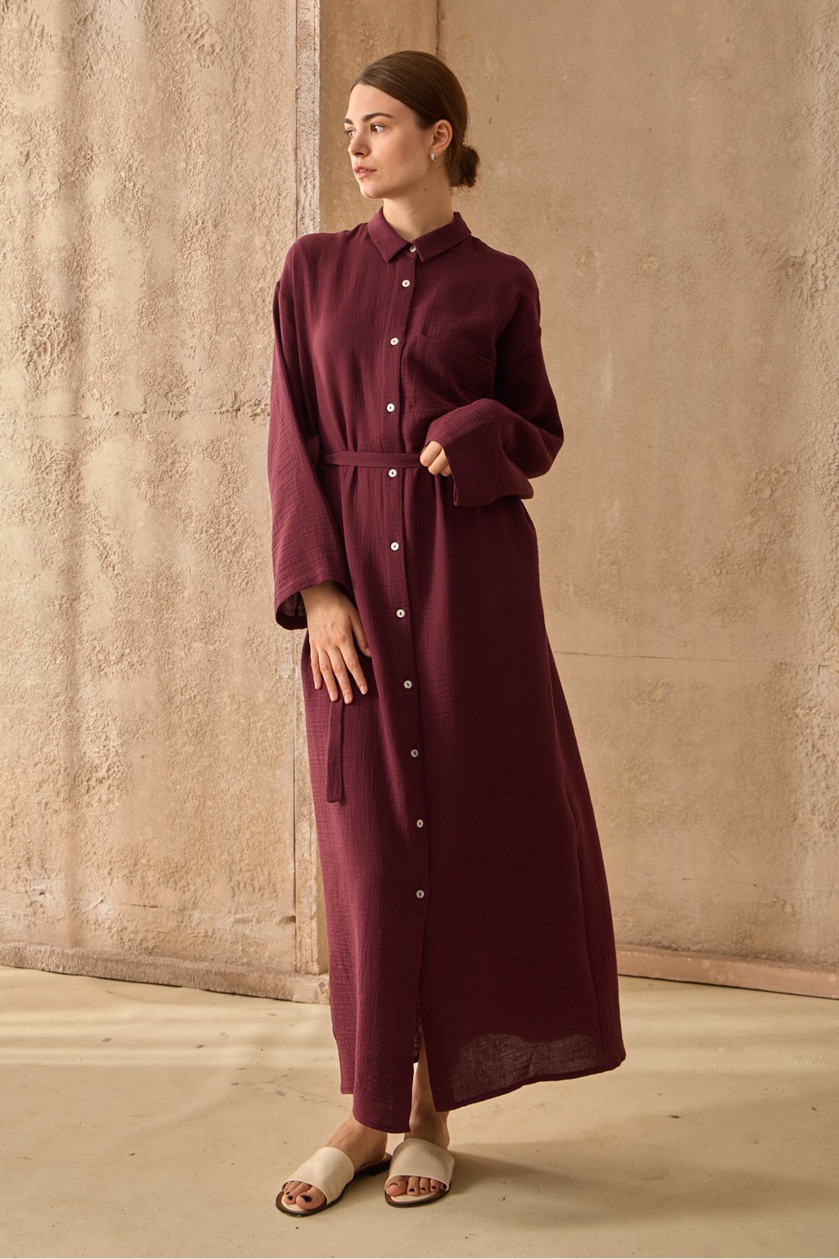 Müslin Elbise Bordo