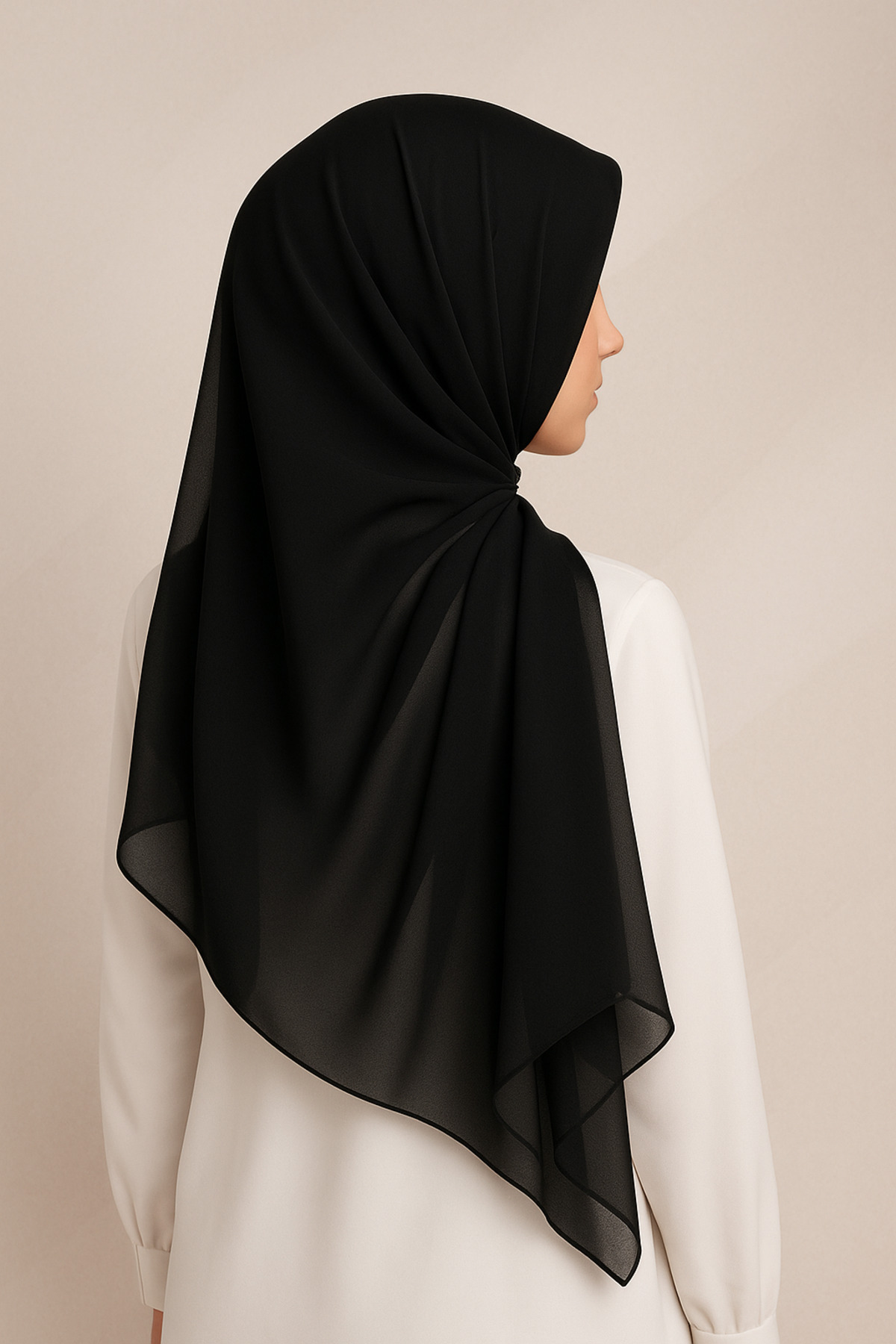 Siyah Düz Renk Şifon Şal 70x180 cm Hafif İnce Yazlık Başörtüsü