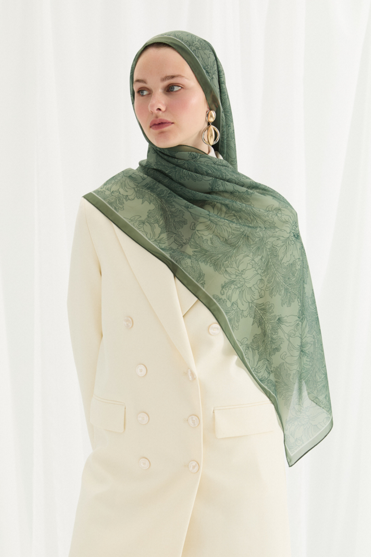 Viena İpek Krep Şal - Yeşil