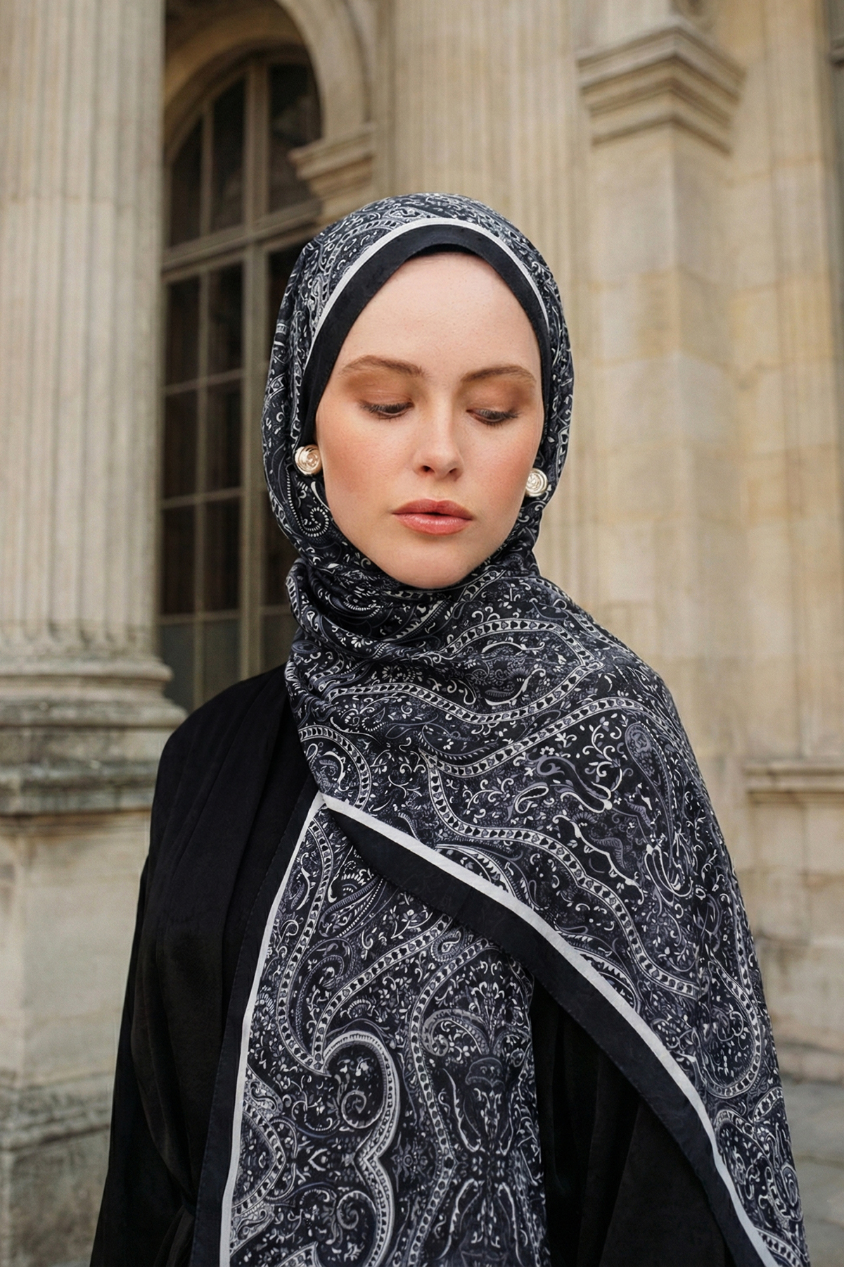 Pearl Palace Superior Soft Etnik Desenli Şal Siyah