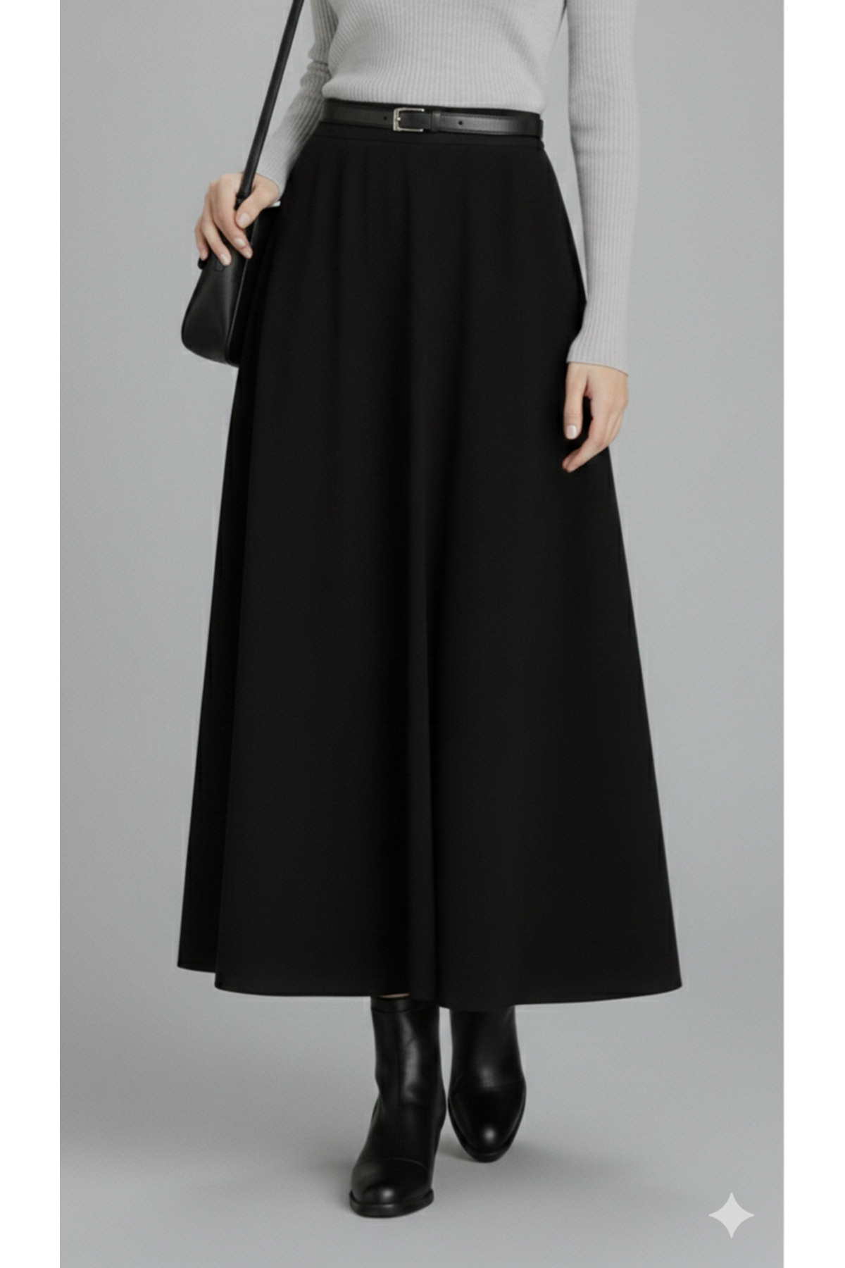 SİYAH SCUBA KREP BEL LASTİKLİ KLOŞ ETEK(93-94CM UZUNLUK)