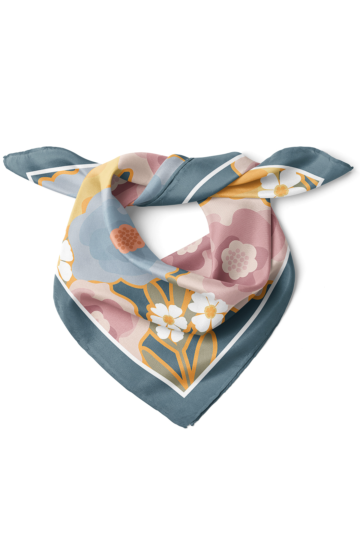 Pastel Bahar Çiçekleri Desen Fular Bandana 50x50 Cm