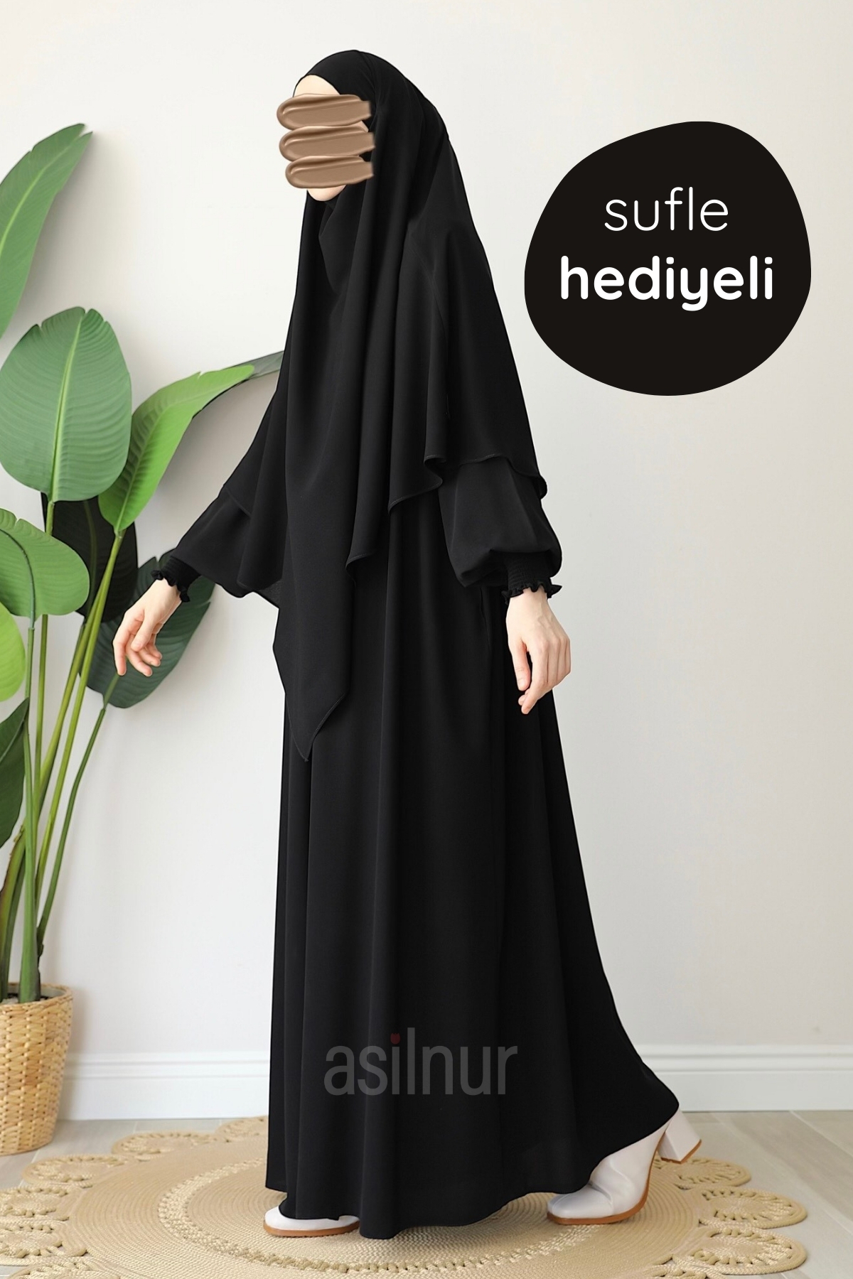 Alya Ferace Sufle Hediyeli Takım Siyah