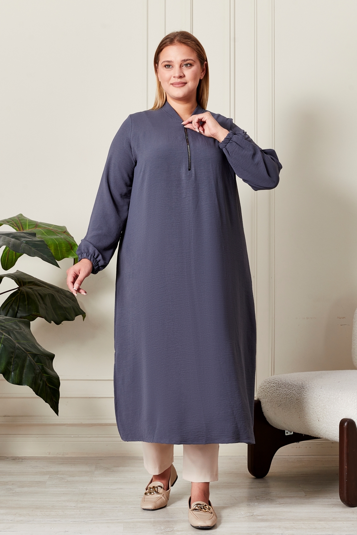 Kadın Büyük Beden Ayrobin Kumaş Tunik