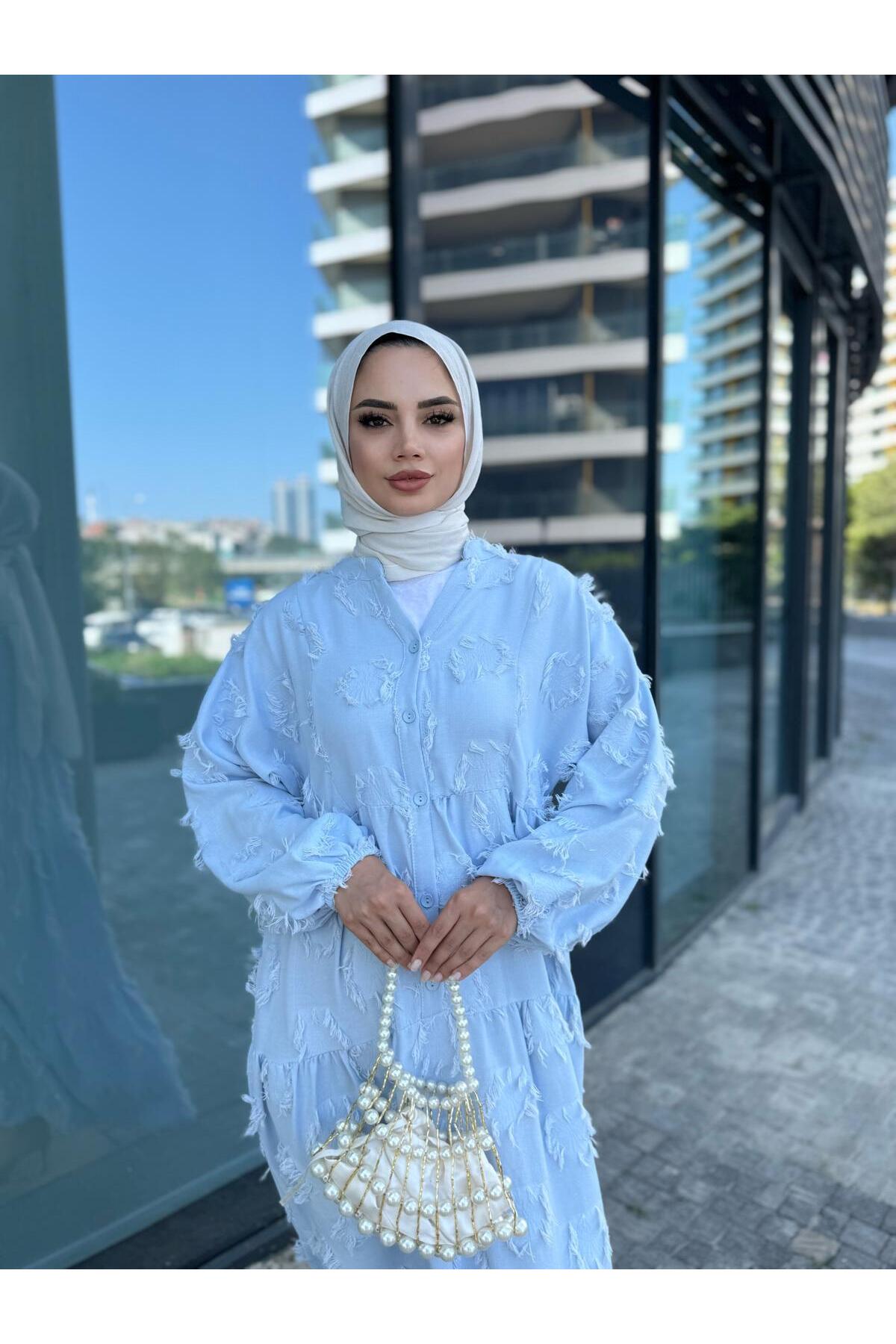 SAÇAKLI KUMAŞ YAZLIK ELBİSE