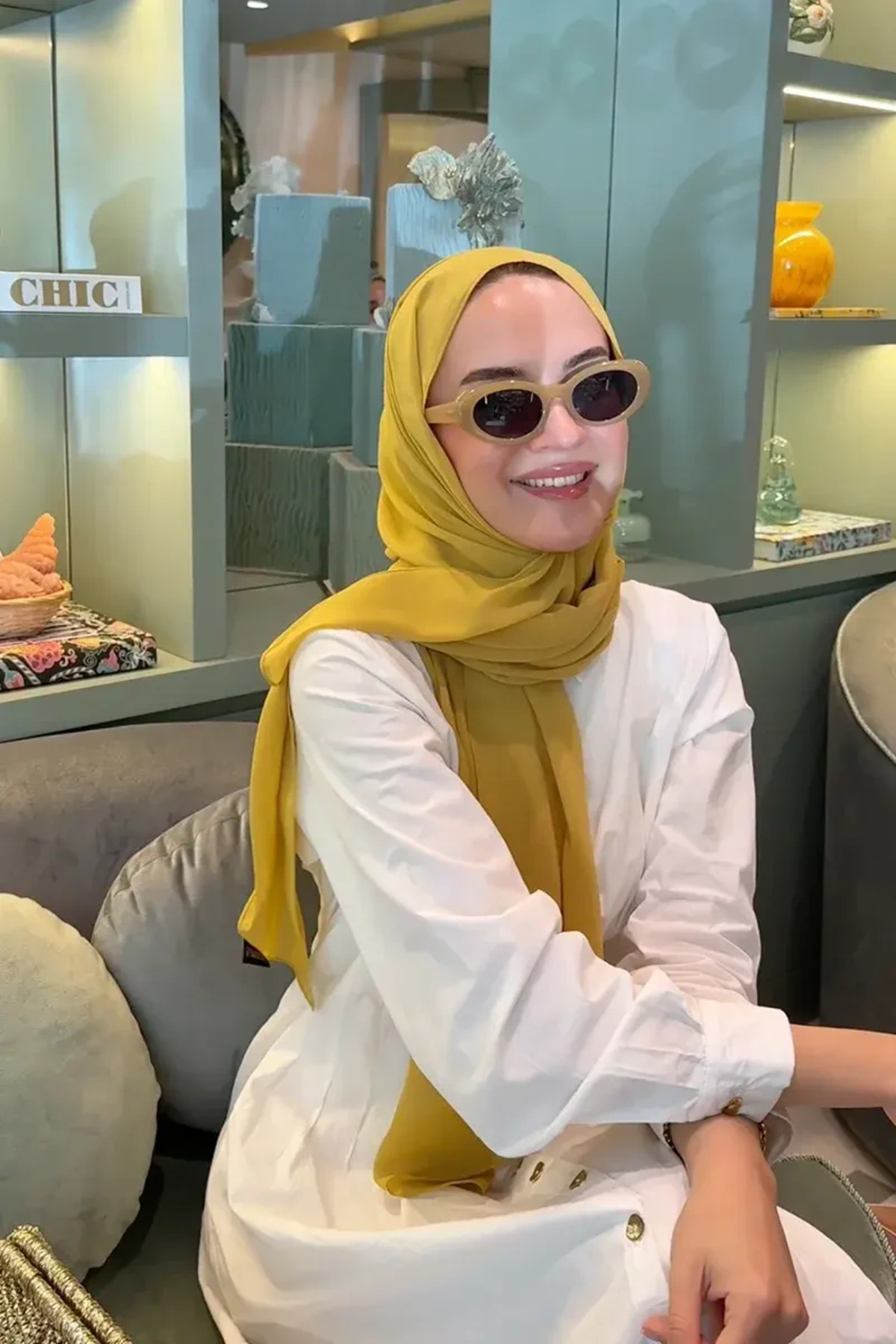 Krep Şifon Şal - Hardal