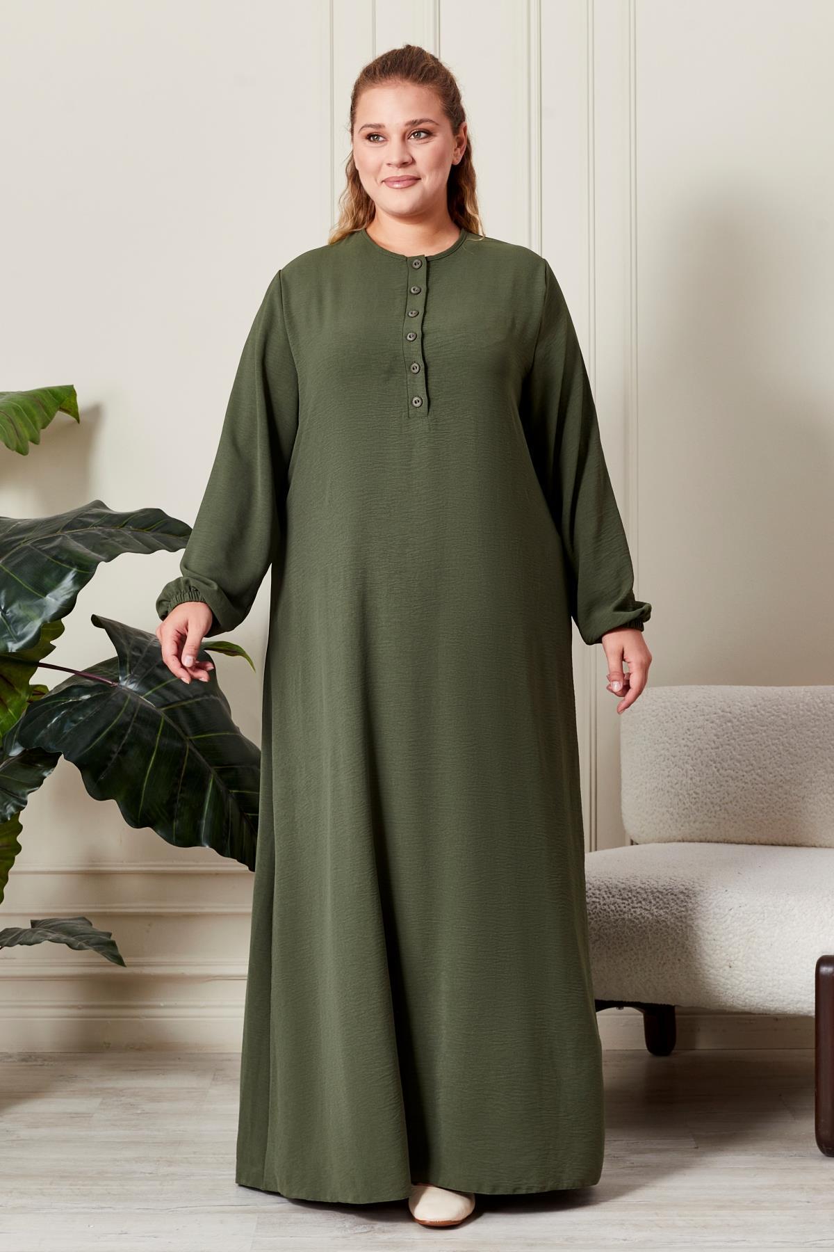 Kadın Büyük Beden Düğmeli Babanne Elbisesi